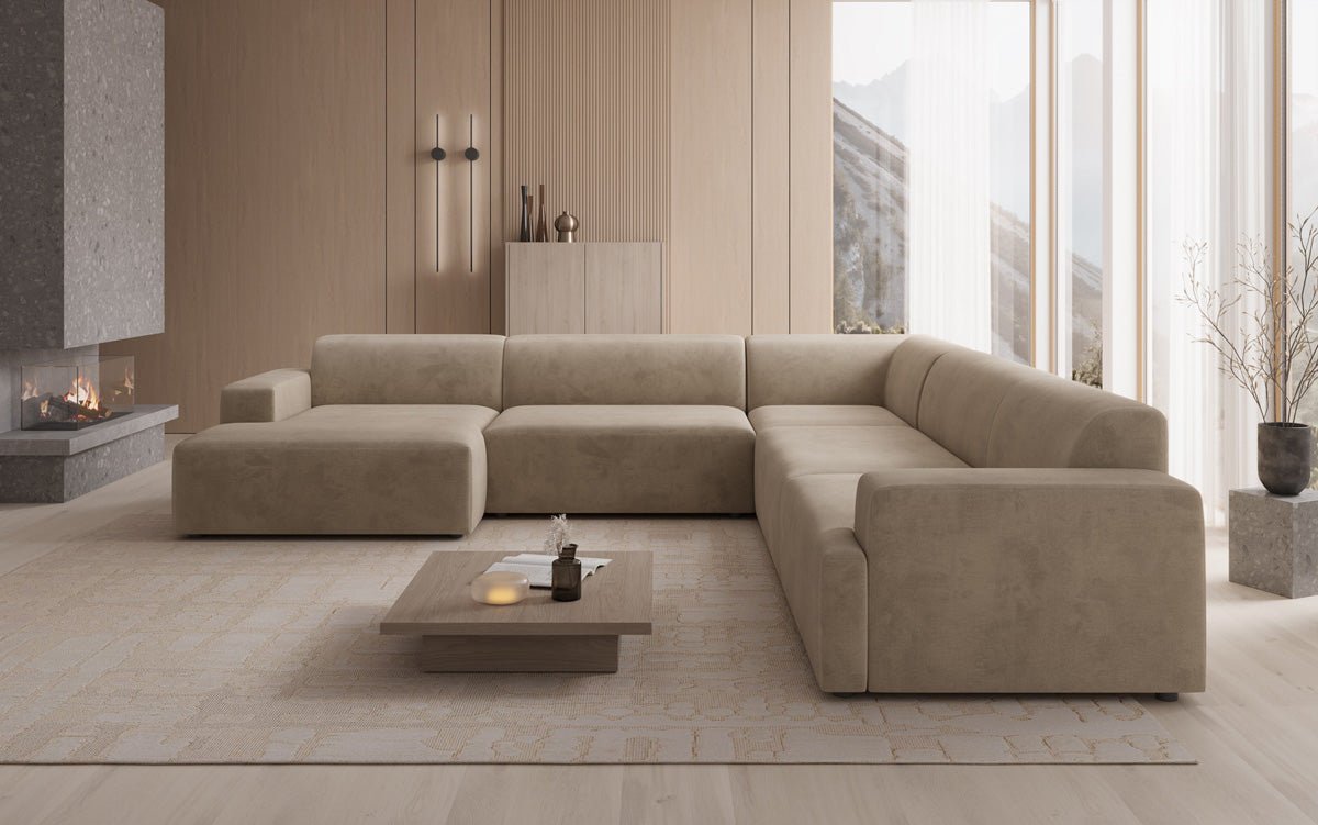 Designer Sofa Monza Wohnlandschaft U XXL i Velour