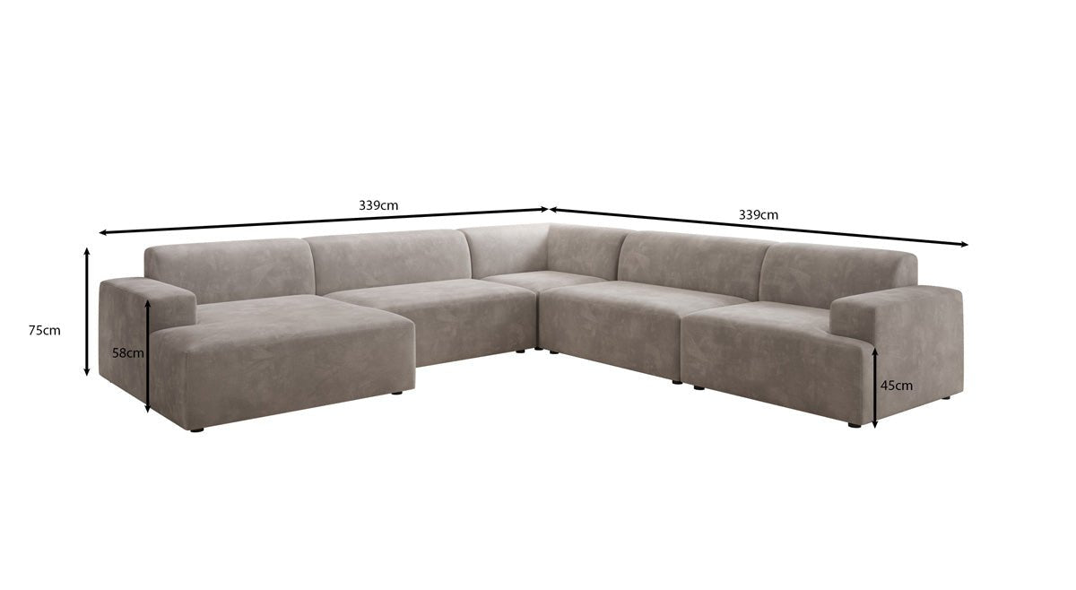 Designer Sofa Monza Wohnlandschaft U XXL i Velour