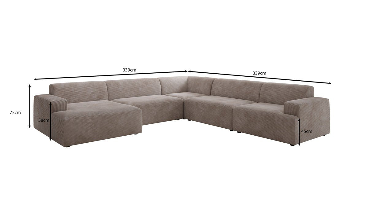 Designer Sofa Monza Wohnlandschaft U XXL i Cordfløjl
