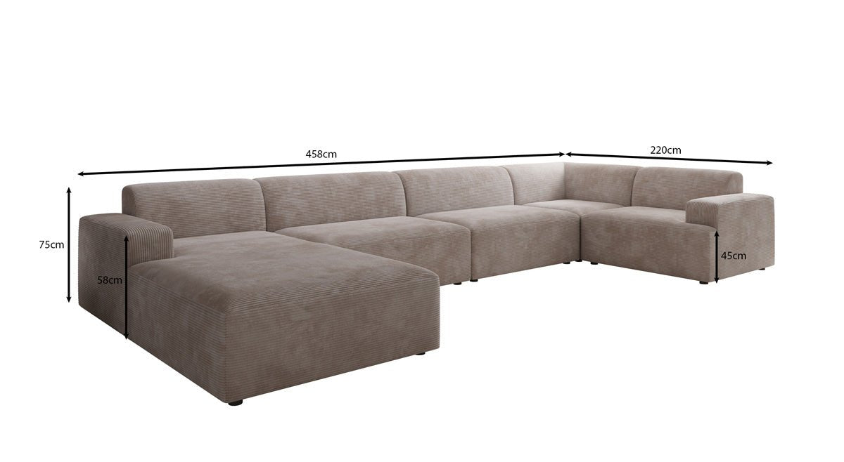 Designer Sofa Monza U XXL i Cordfløjl