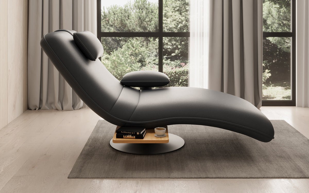Designer Relax-Liege Velor Echtleder mit Drehfunktion und Beistelltisch