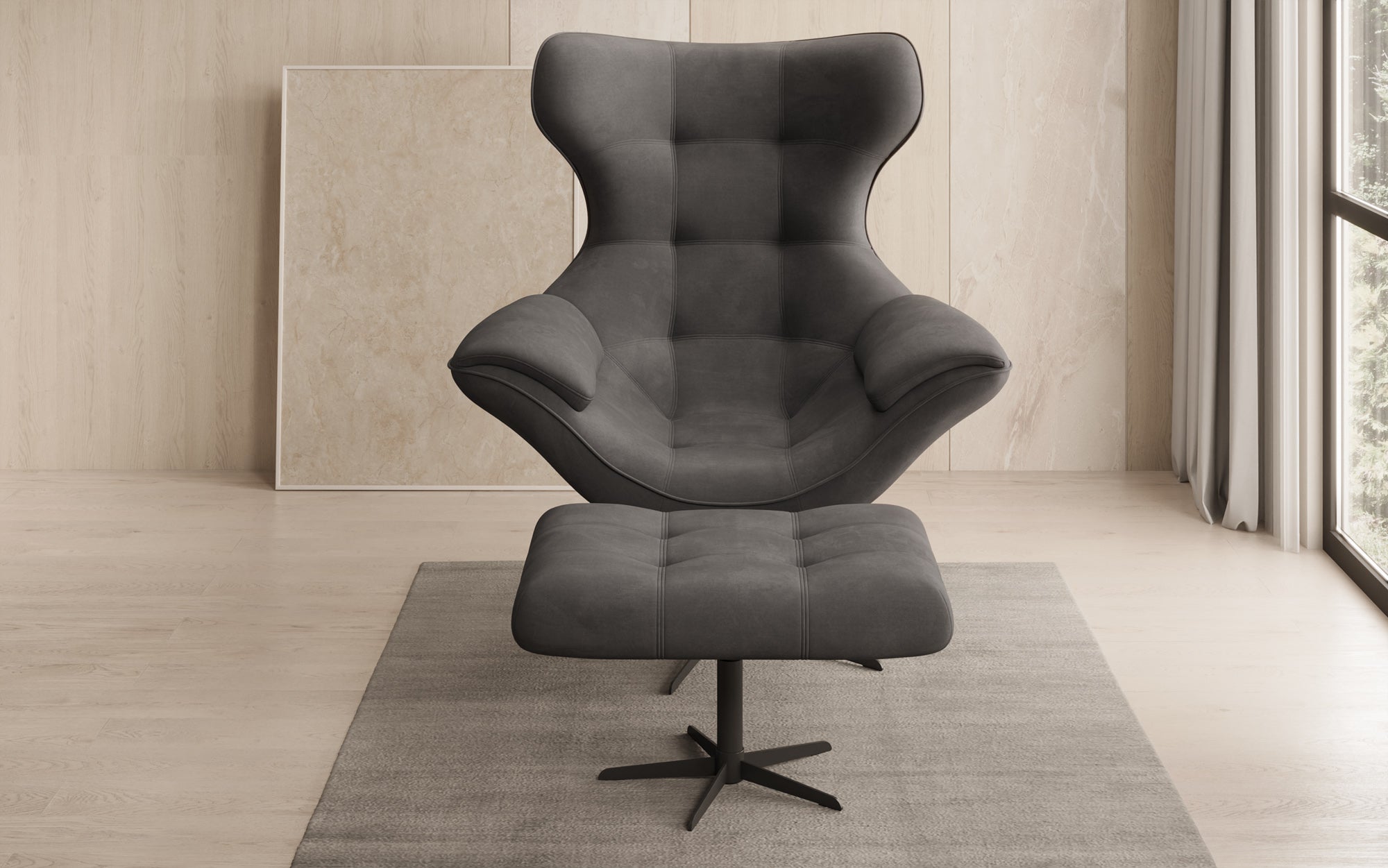 Designer Sofa-Sessel Aurelio inkl. Beistellhocker in Velour
