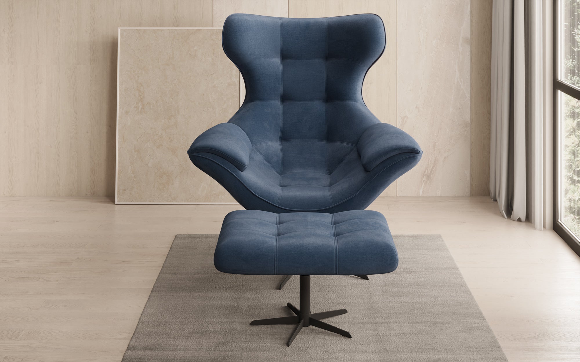 Designer Sofa-Sessel Aurelio inkl. Beistellhocker in Velour