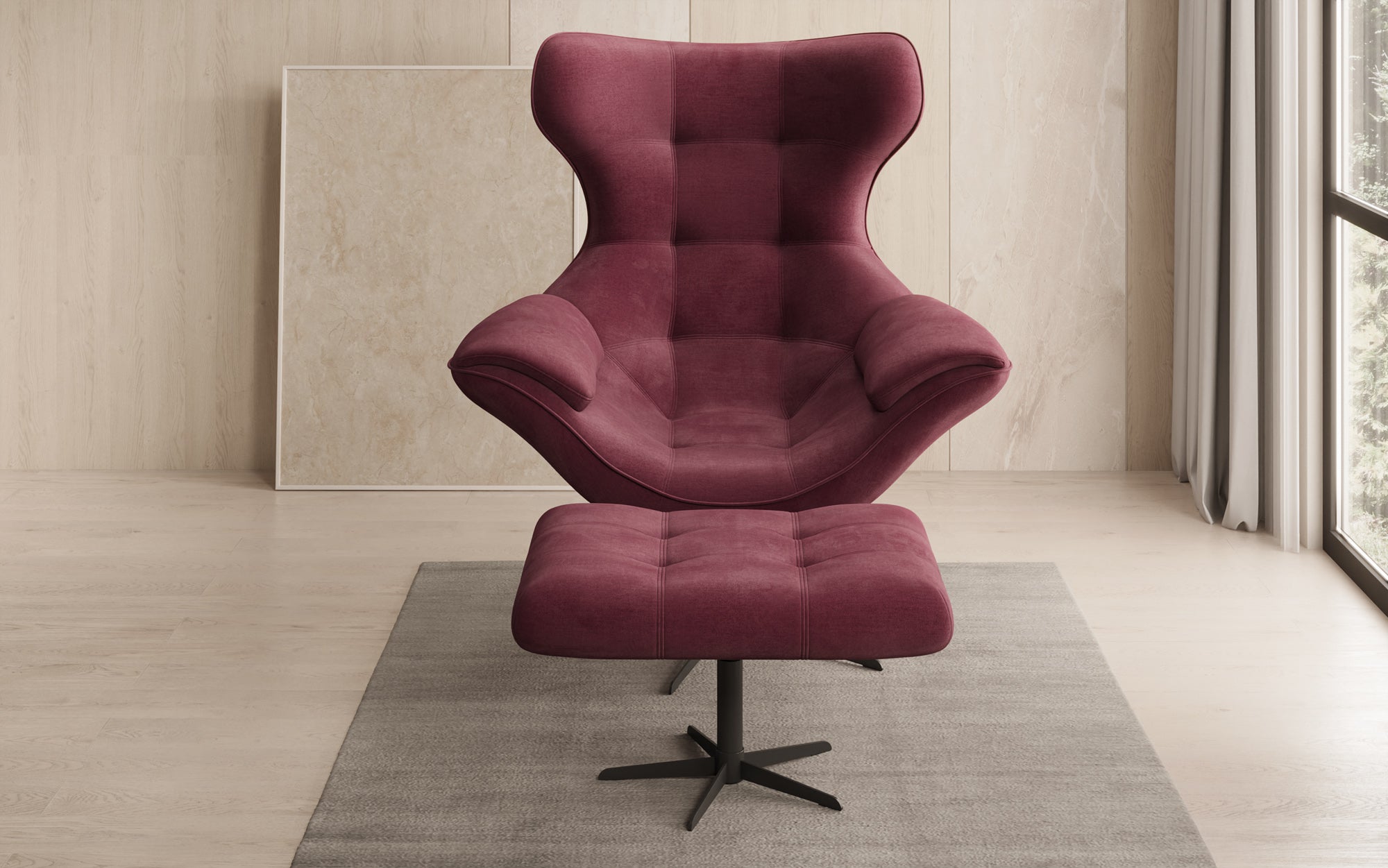 Designer Sofa-Sessel Aurelio inkl. Beistellhocker in Velour