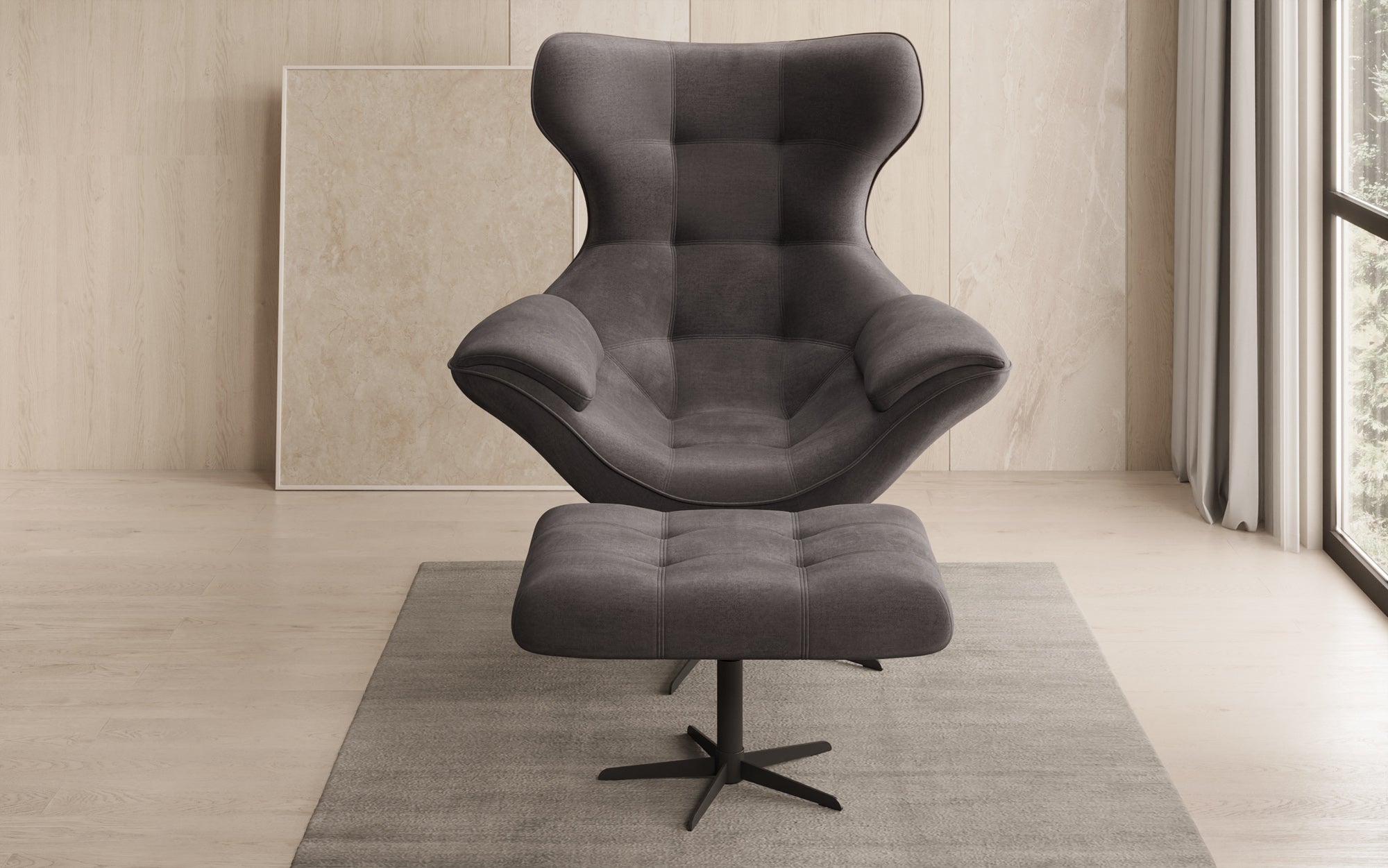 Designer Sofa-Sessel Aurelio inkl. Beistellhocker in Velour