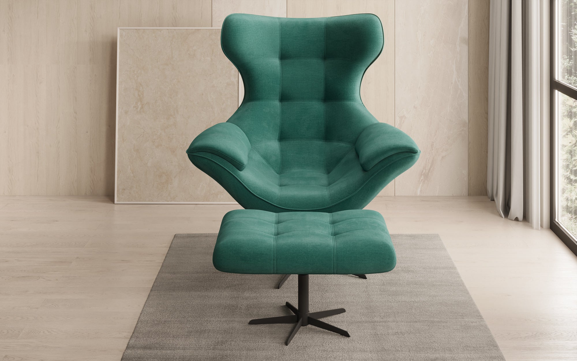 Designer Sofa-Sessel Aurelio inkl. Beistellhocker in Velour