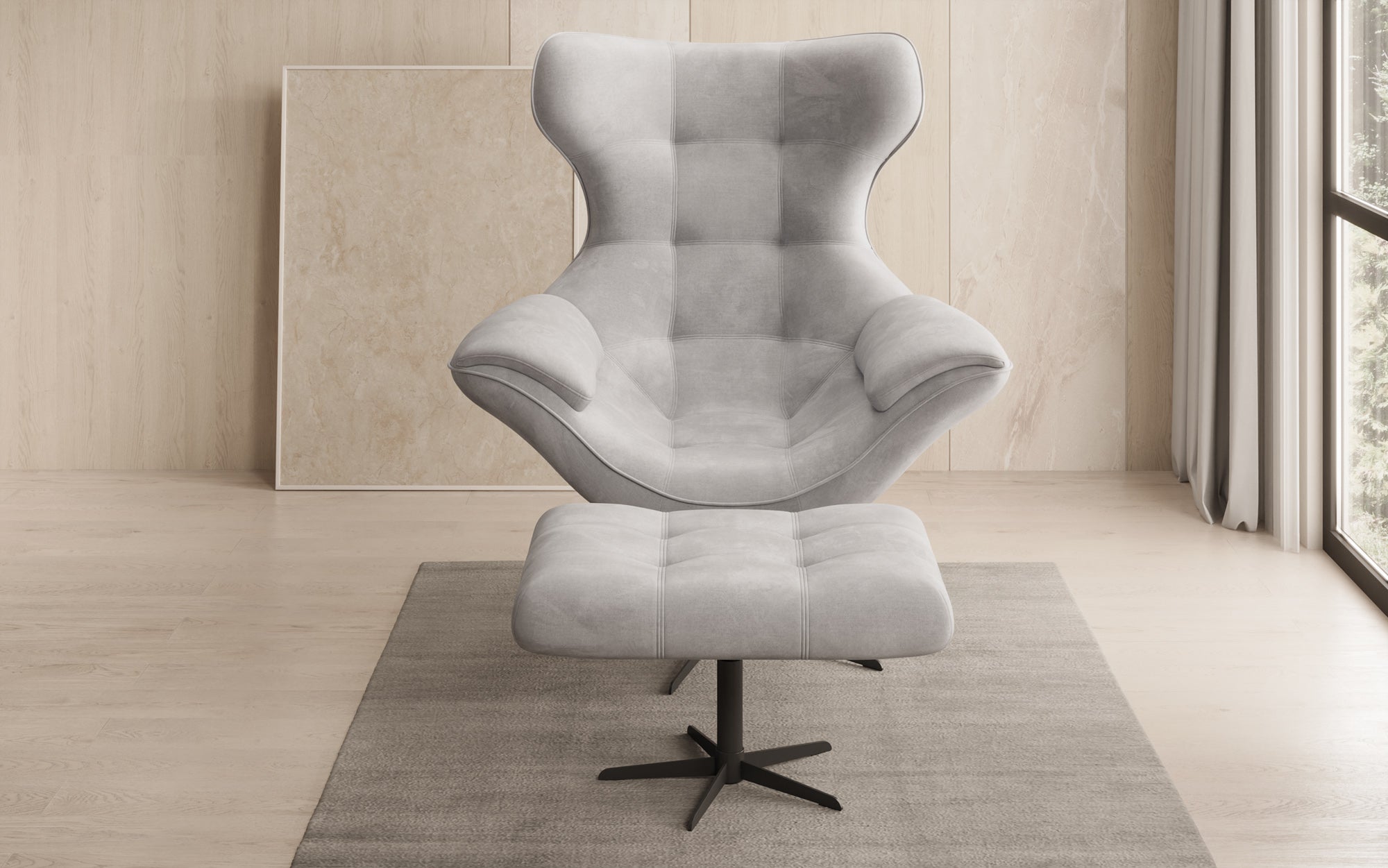 Designer Sofa-Sessel Aurelio inkl. Beistellhocker in Velour