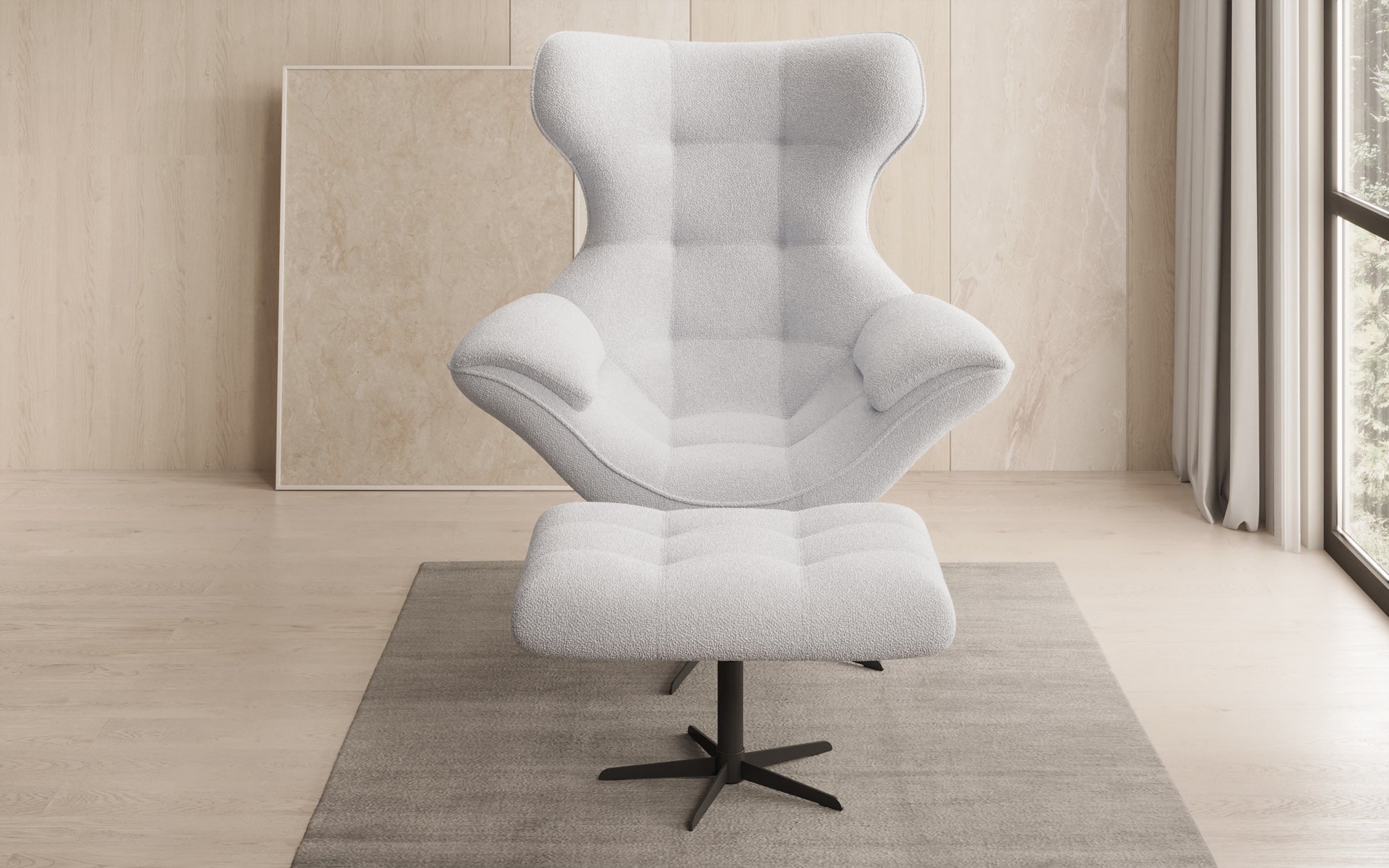 Designer Sofa-Lænestol Aurelio inkl. sidepuf i Bouclé