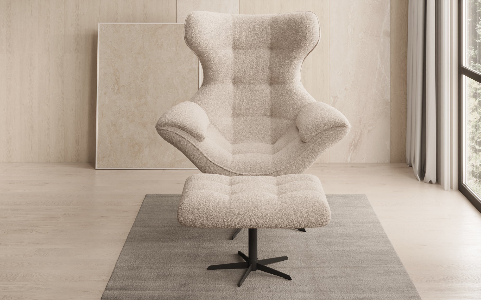 Designer Sofa-Lænestol Aurelio inkl. sidepuf i Bouclé