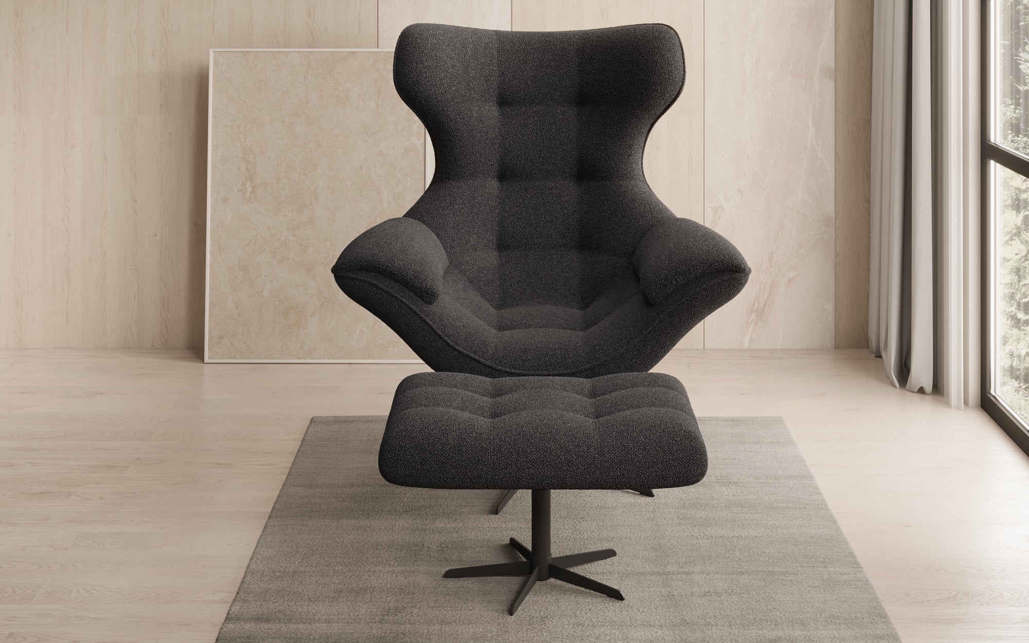 Designer Sofa-Lænestol Aurelio inkl. sidepuf i Bouclé