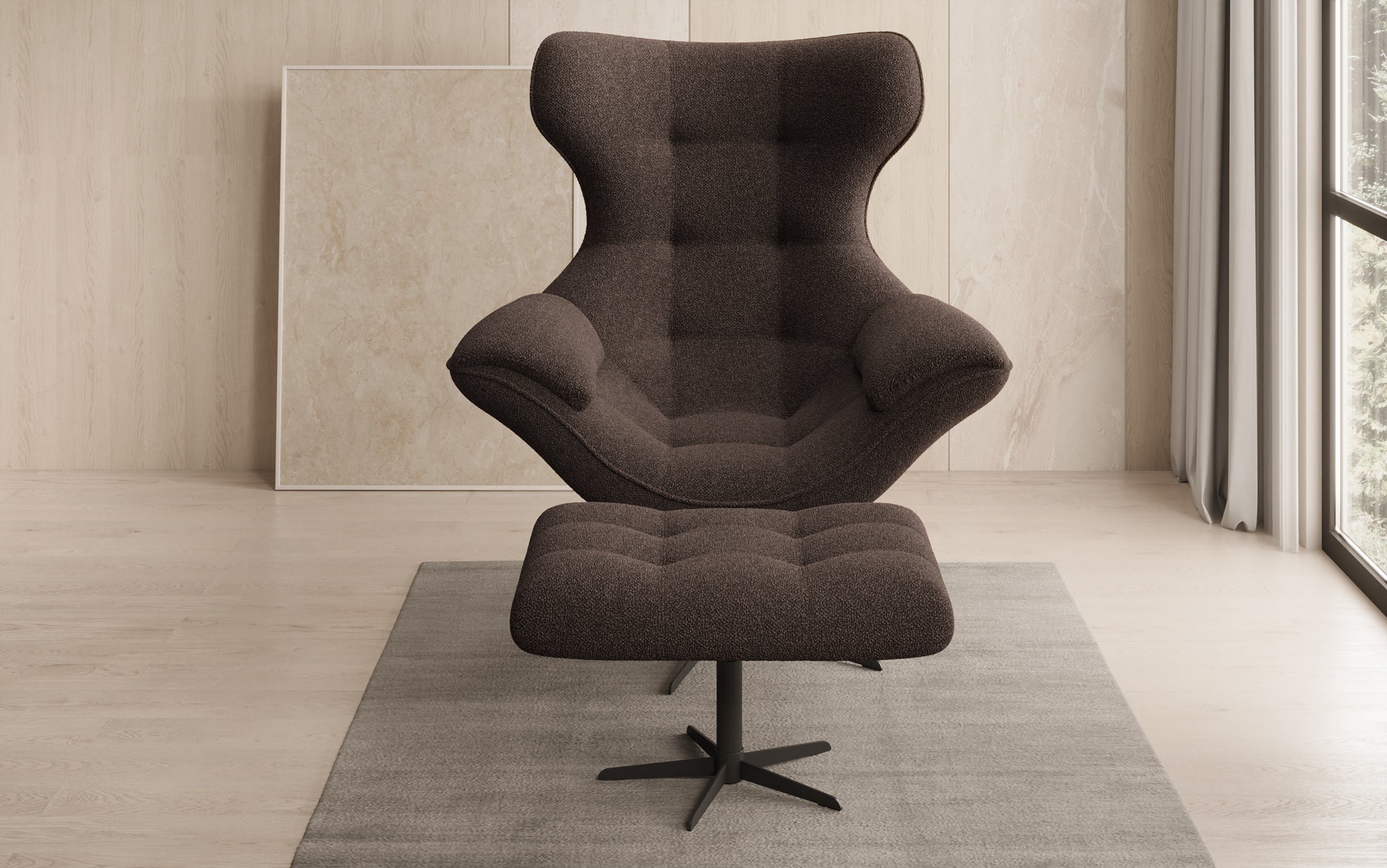 Designer Sofa-Lænestol Aurelio inkl. sidepuf i Bouclé