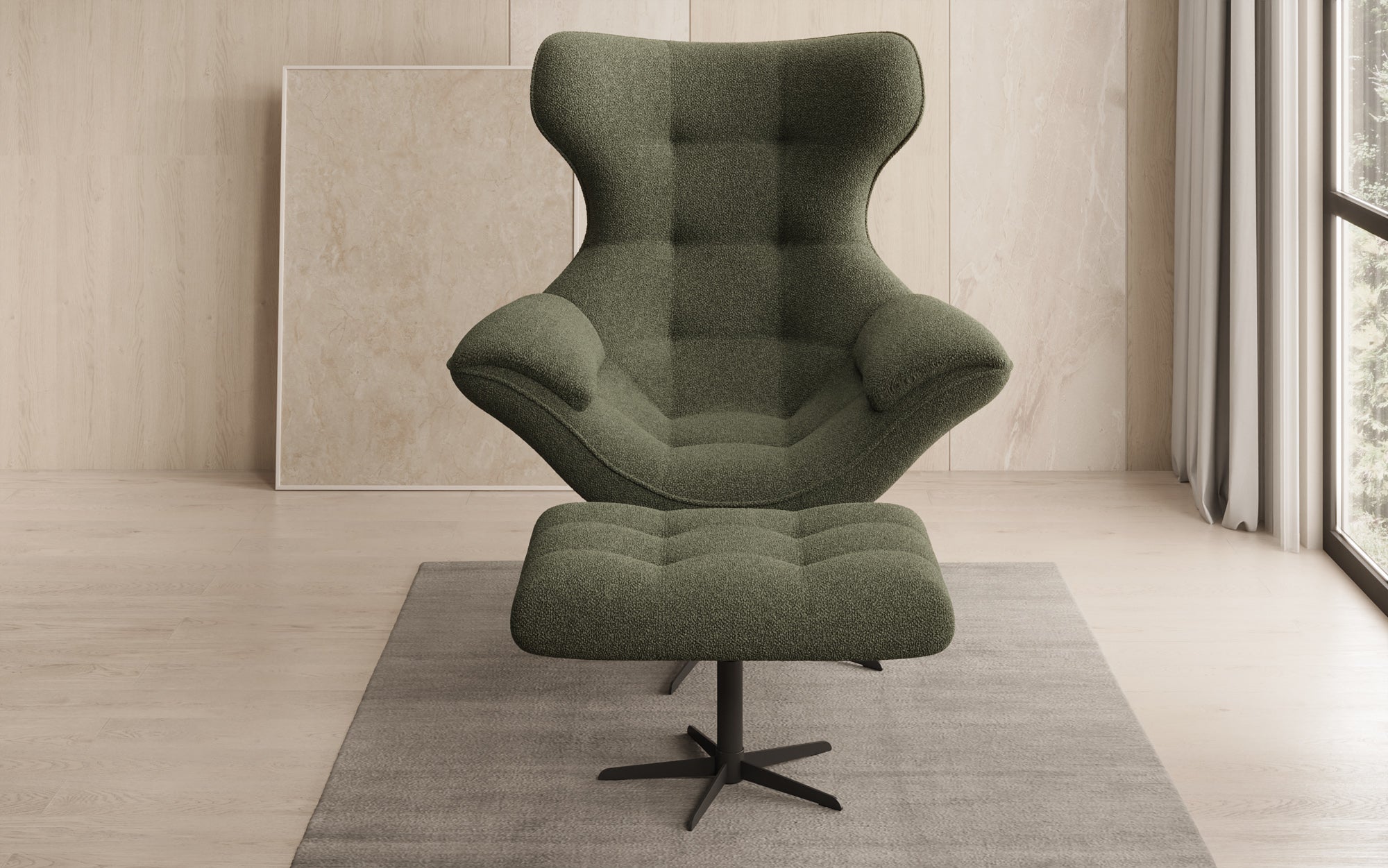 Designer Sofa-Lænestol Aurelio inkl. sidepuf i Bouclé