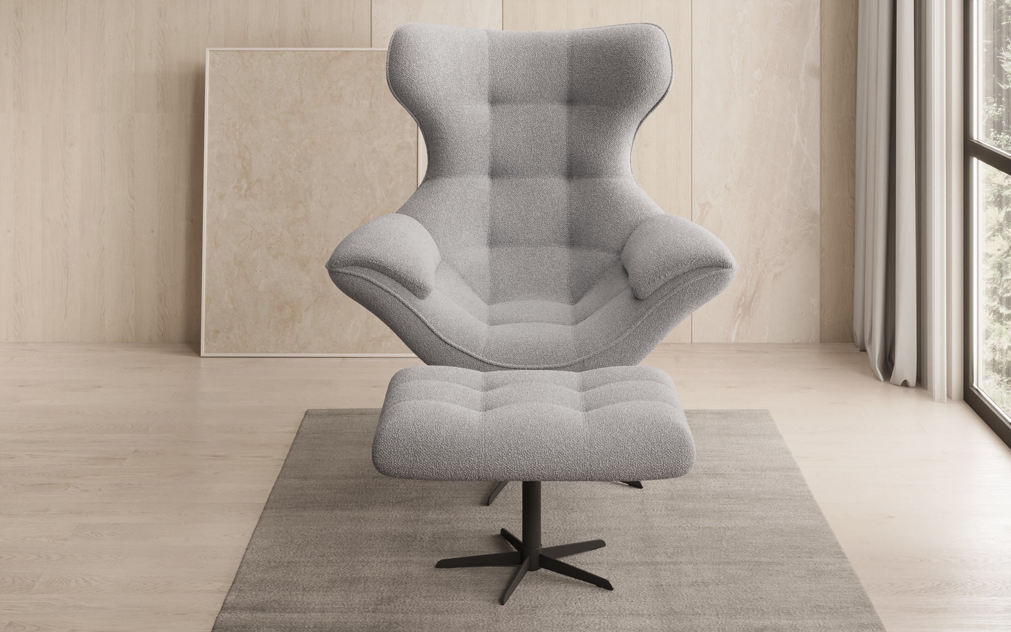Designer Sofa-Lænestol Aurelio inkl. sidepuf i Bouclé