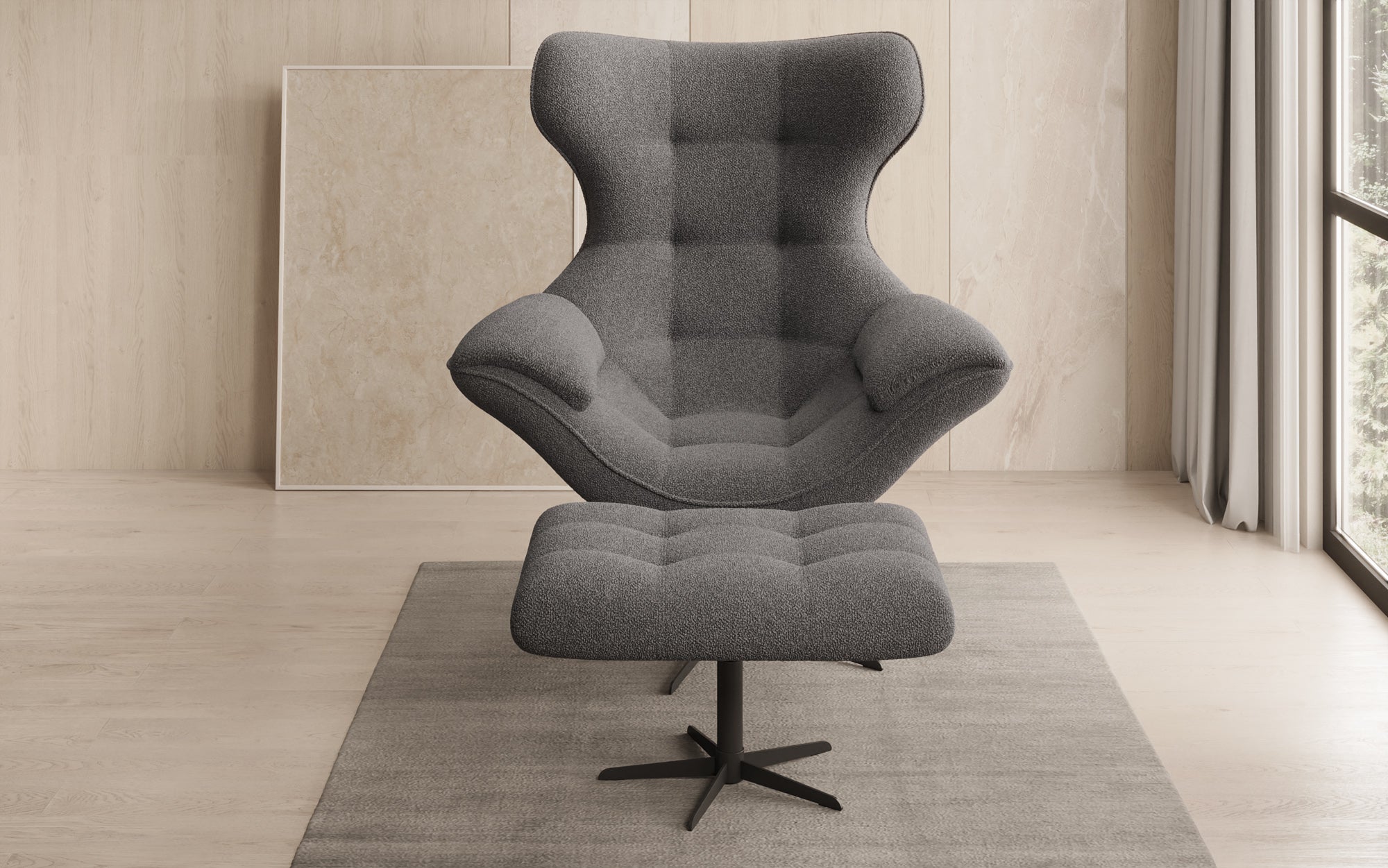 Designer Sofa-Lænestol Aurelio inkl. sidepuf i Bouclé