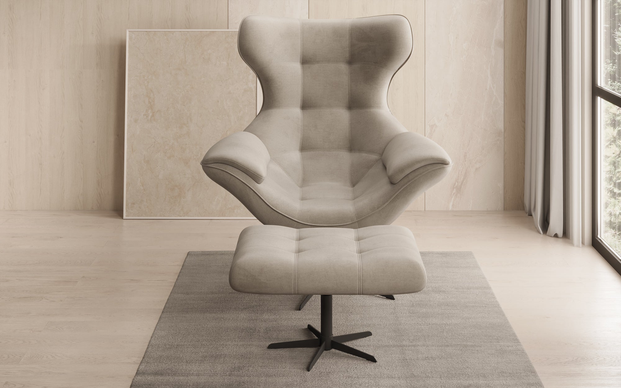 Designer Sofa-Sessel Aurelio inkl. Beistellhocker in Velour