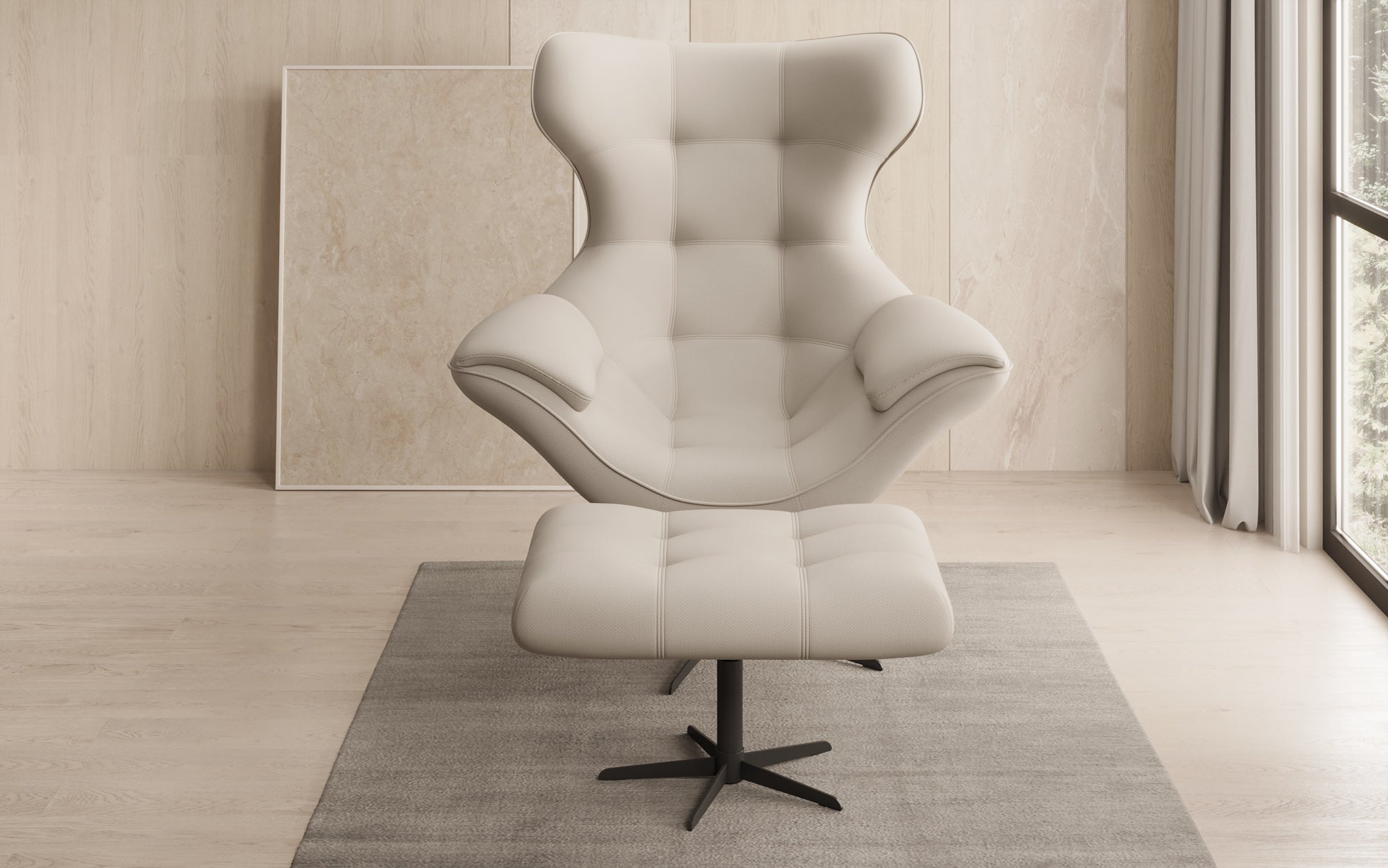 Designer Sofa-Sessel Aurelio inkl. Beistellhocker in Stof