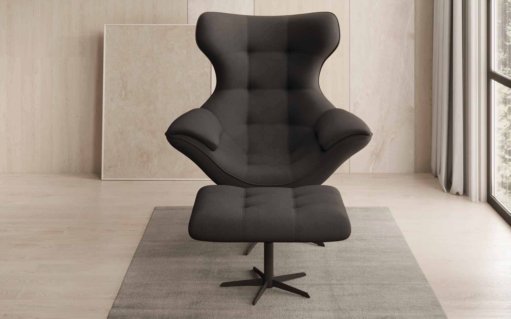 Designer Sofa-Sessel Aurelio inkl. Beistellhocker in Stof