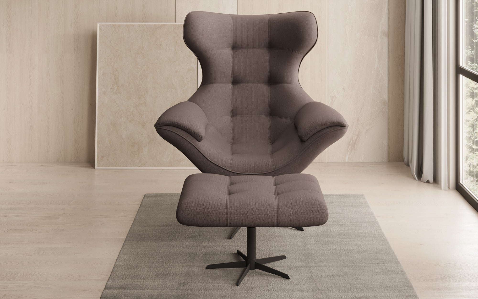 Designer Sofa-Sessel Aurelio inkl. Beistellhocker in Stof
