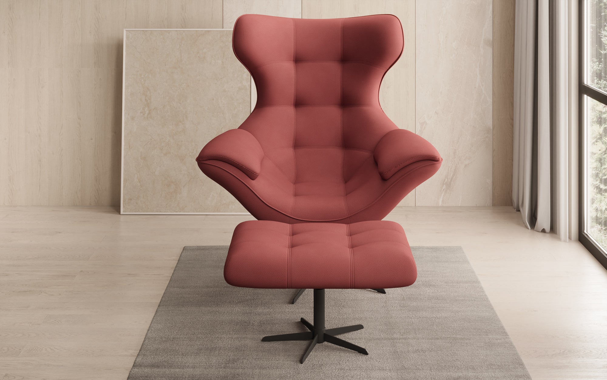 Designer Sofa-Sessel Aurelio inkl. Beistellhocker in Stof
