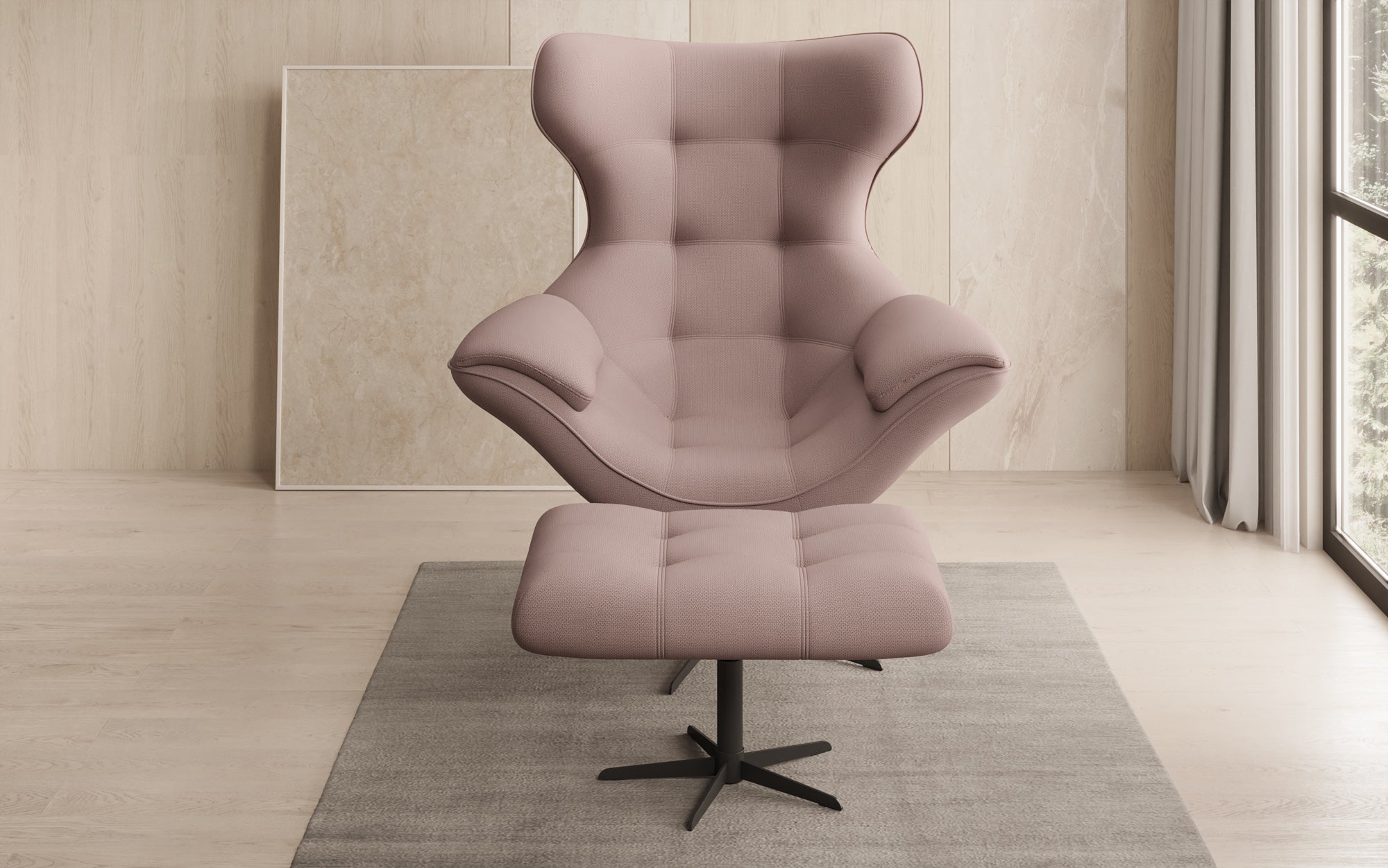 Designer Sofa-Sessel Aurelio inkl. Beistellhocker in Stof