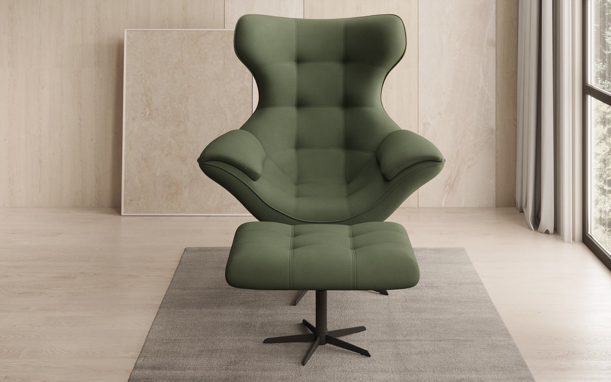 Designer Sofa-Sessel Aurelio inkl. Beistellhocker in Stof