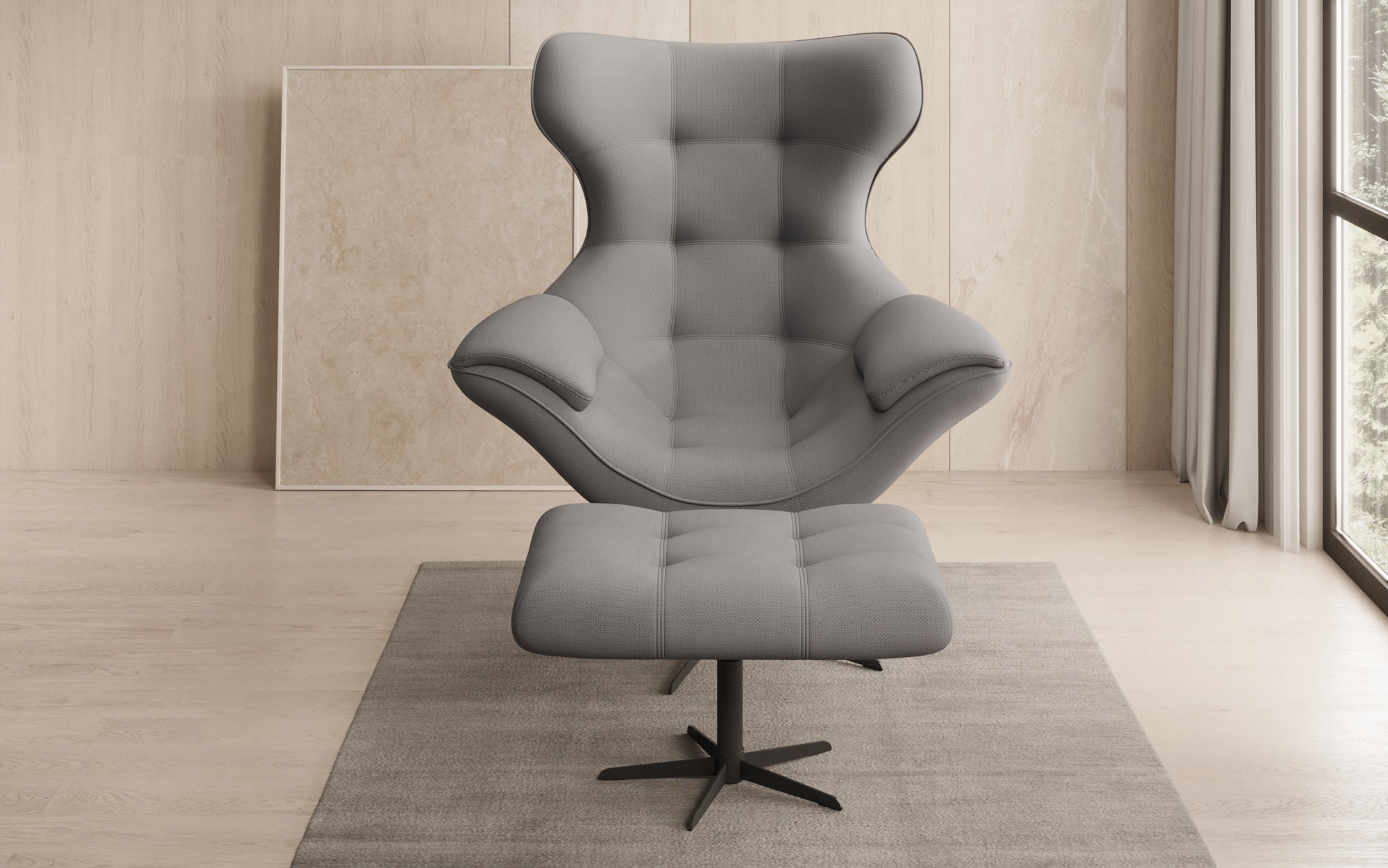 Designer Sofa-Sessel Aurelio inkl. Beistellhocker in Stof