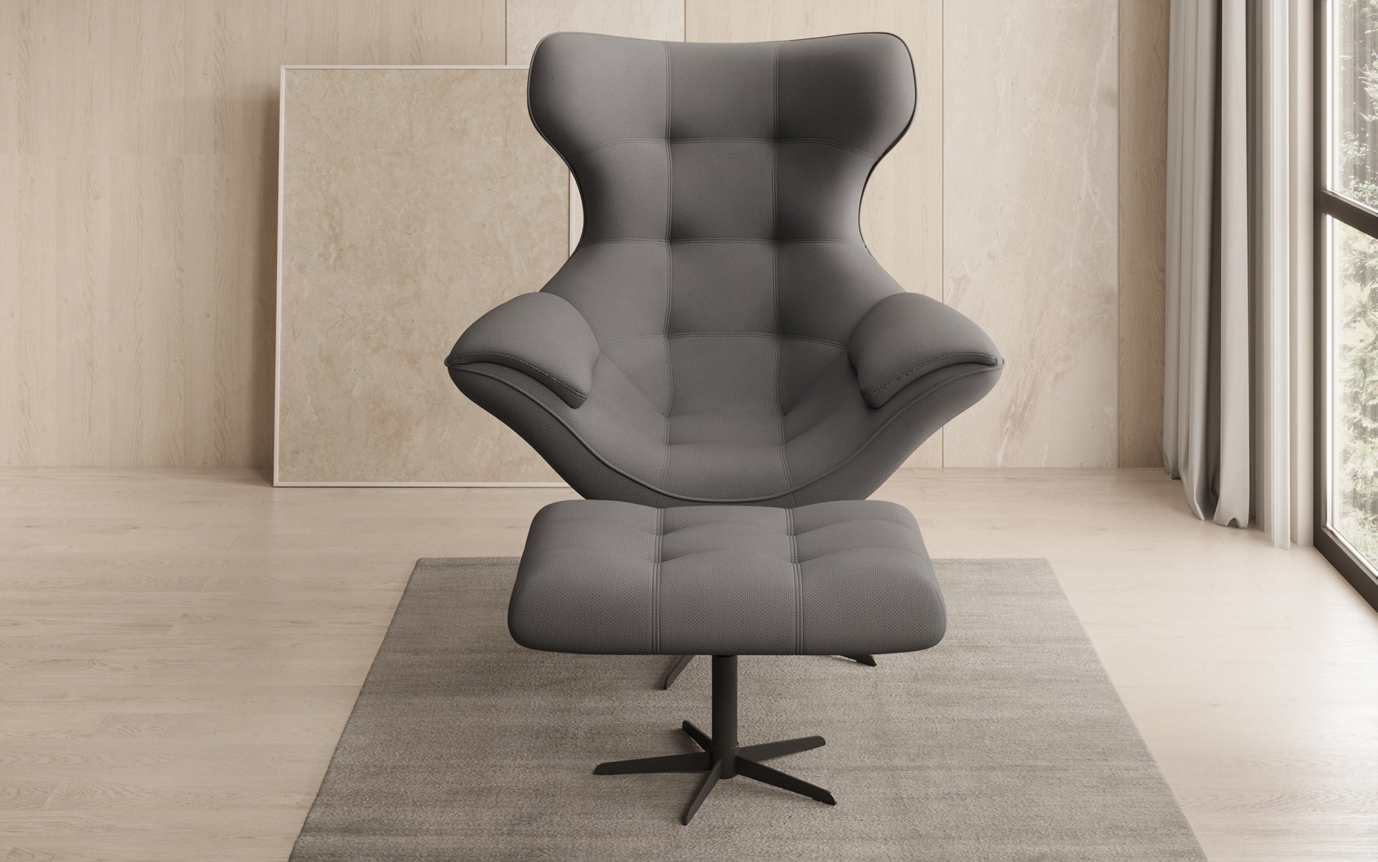 Designer Sofa-Sessel Aurelio inkl. Beistellhocker in Stof