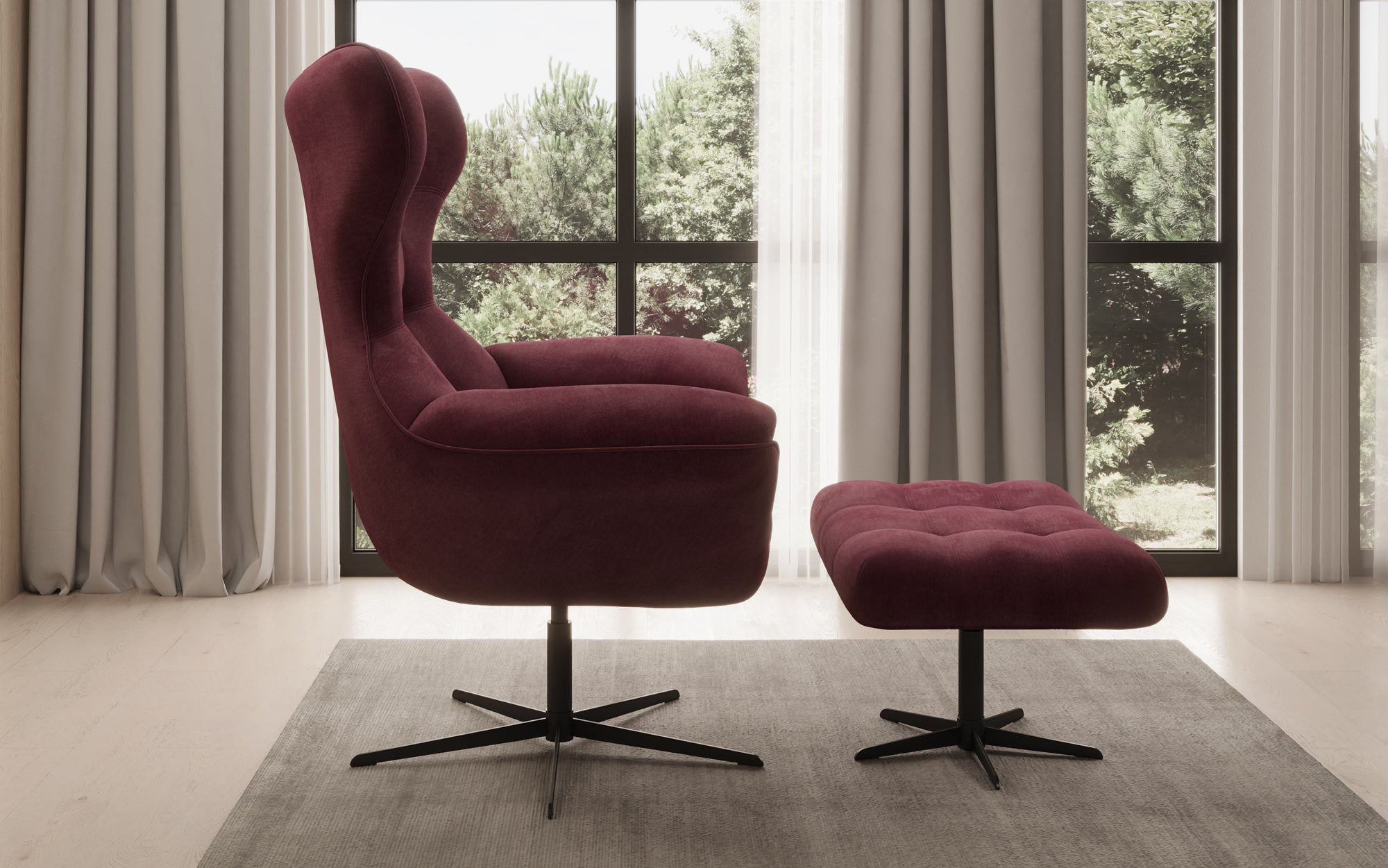 Designer Sofa-Sessel Aurelio inkl. Beistellhocker in Velour