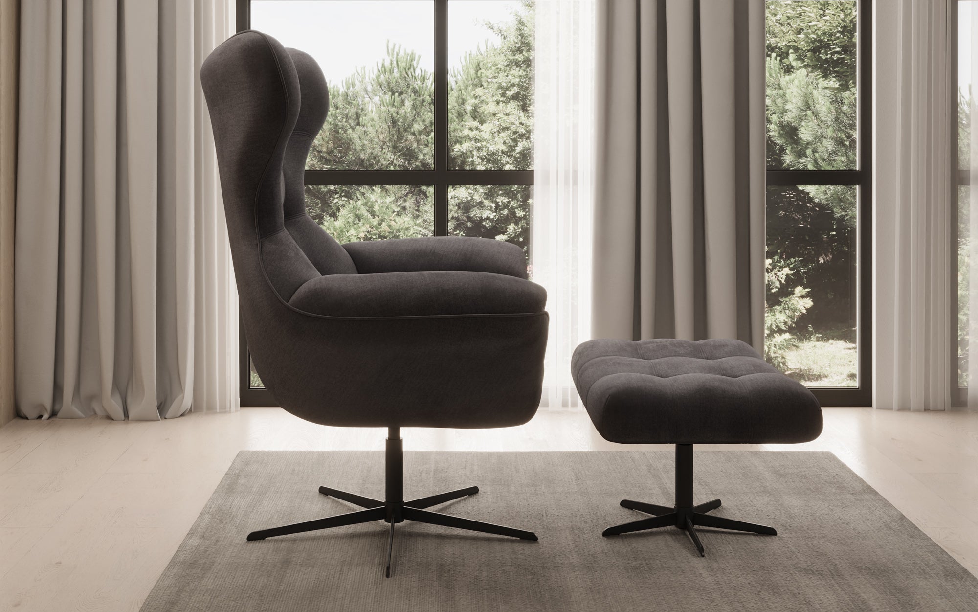 Designer Sofa-Sessel Aurelio inkl. Beistellhocker in Velour