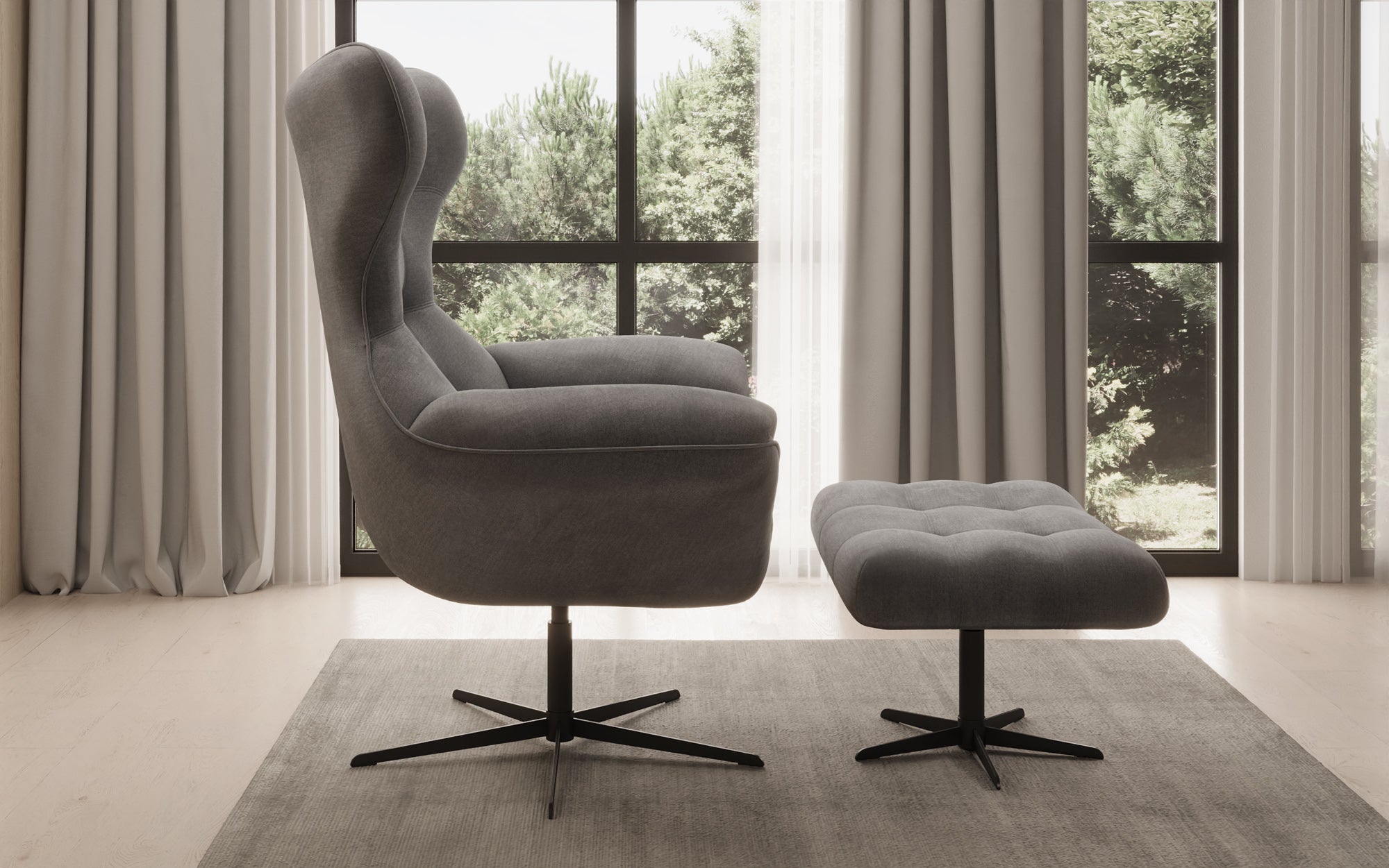 Designer Sofa-Sessel Aurelio inkl. Beistellhocker in Velour
