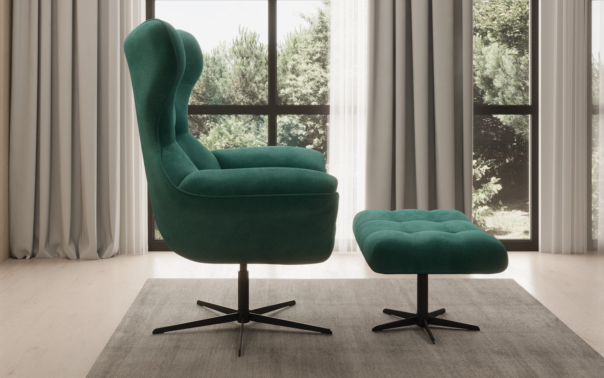 Designer Sofa-Sessel Aurelio inkl. Beistellhocker in Velour
