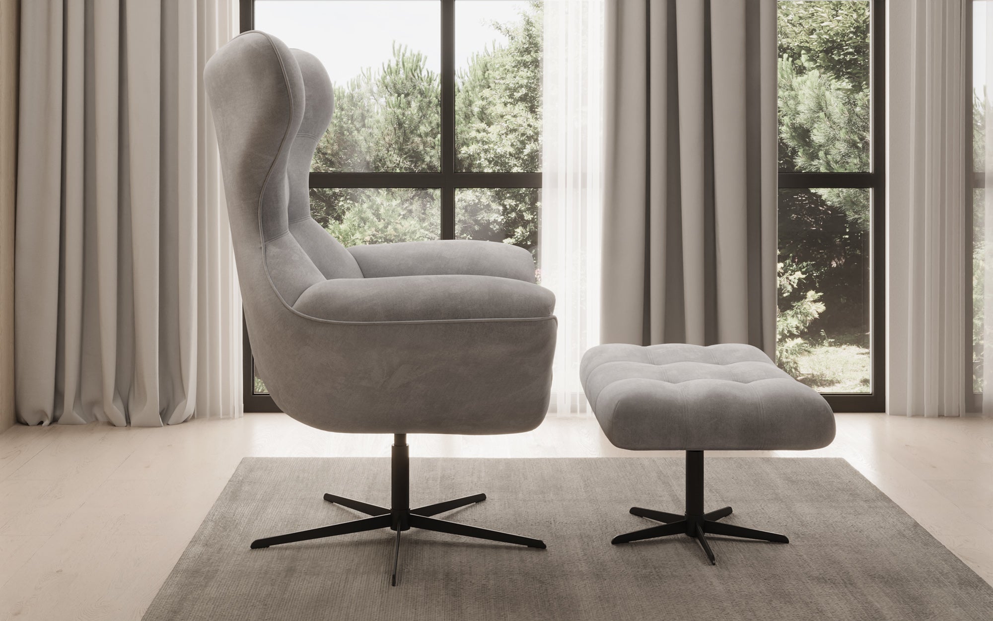 Designer Sofa-Sessel Aurelio inkl. Beistellhocker in Velour