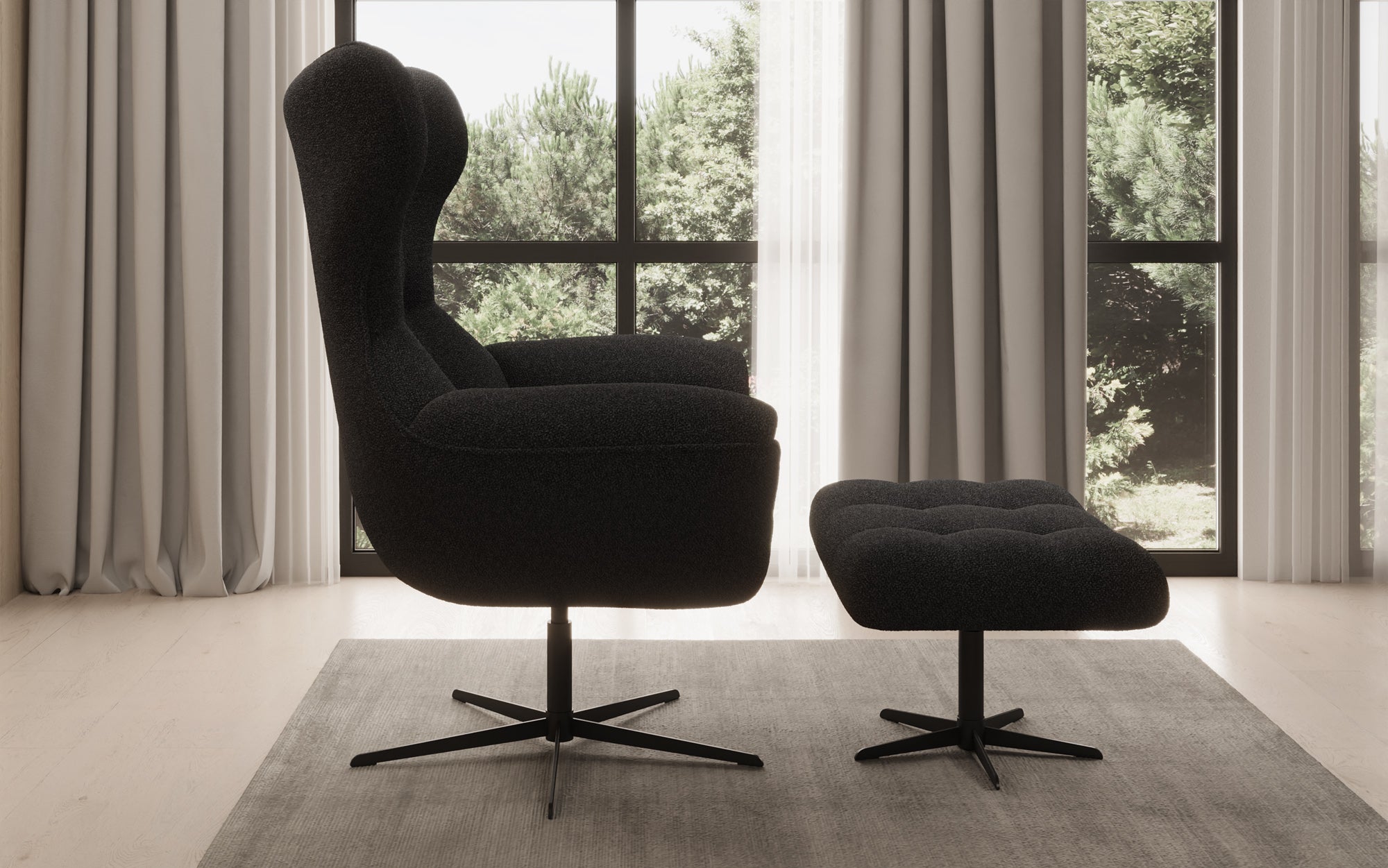 Designer Sofa-Lænestol Aurelio inkl. sidepuf i Bouclé