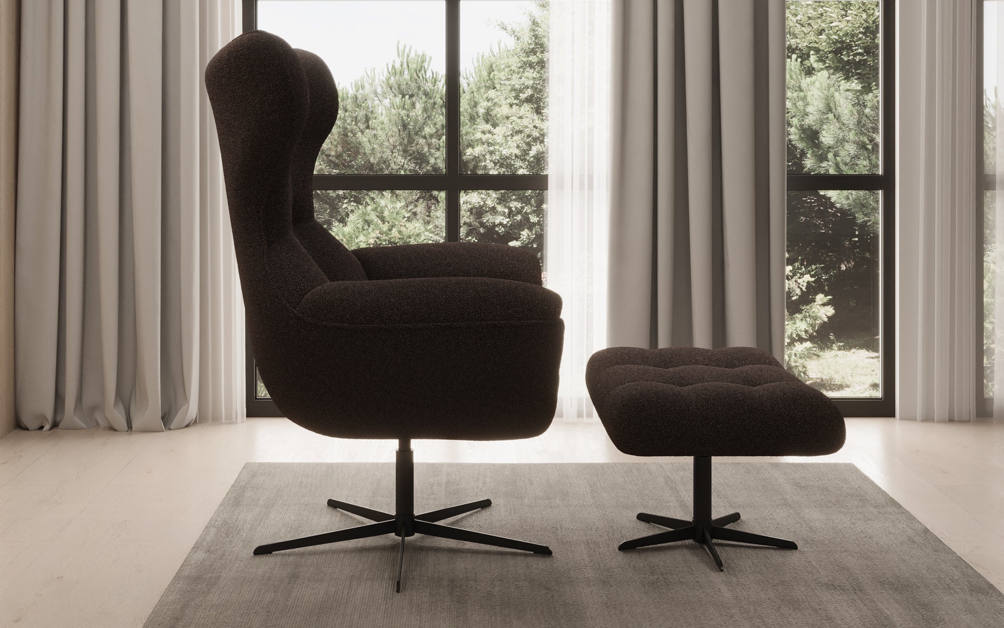 Designer Sofa-Lænestol Aurelio inkl. sidepuf i Bouclé