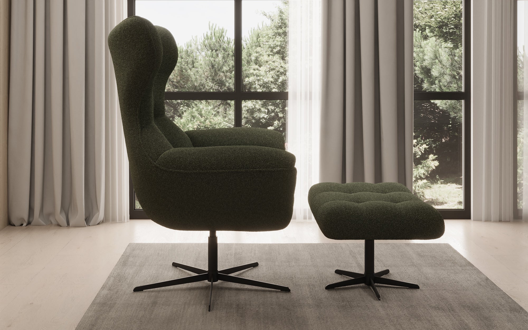 Designer Sofa-Lænestol Aurelio inkl. sidepuf i Bouclé