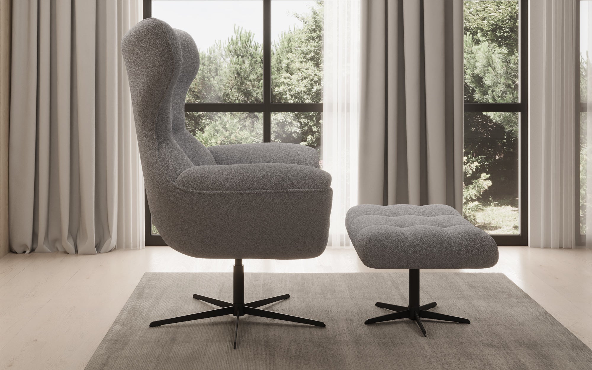 Designer Sofa-Lænestol Aurelio inkl. sidepuf i Bouclé