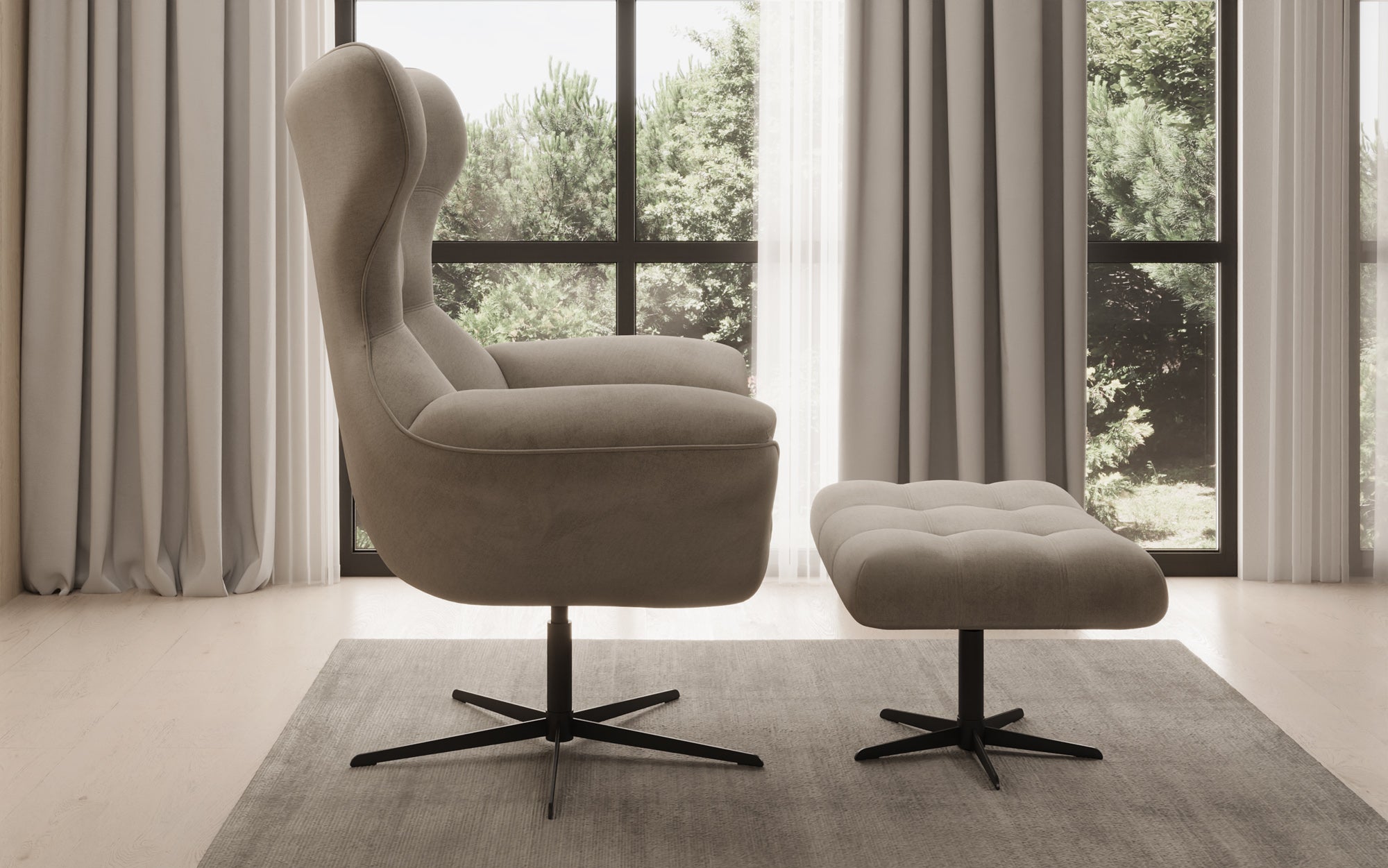 Designer Sofa-Sessel Aurelio inkl. Beistellhocker in Velour