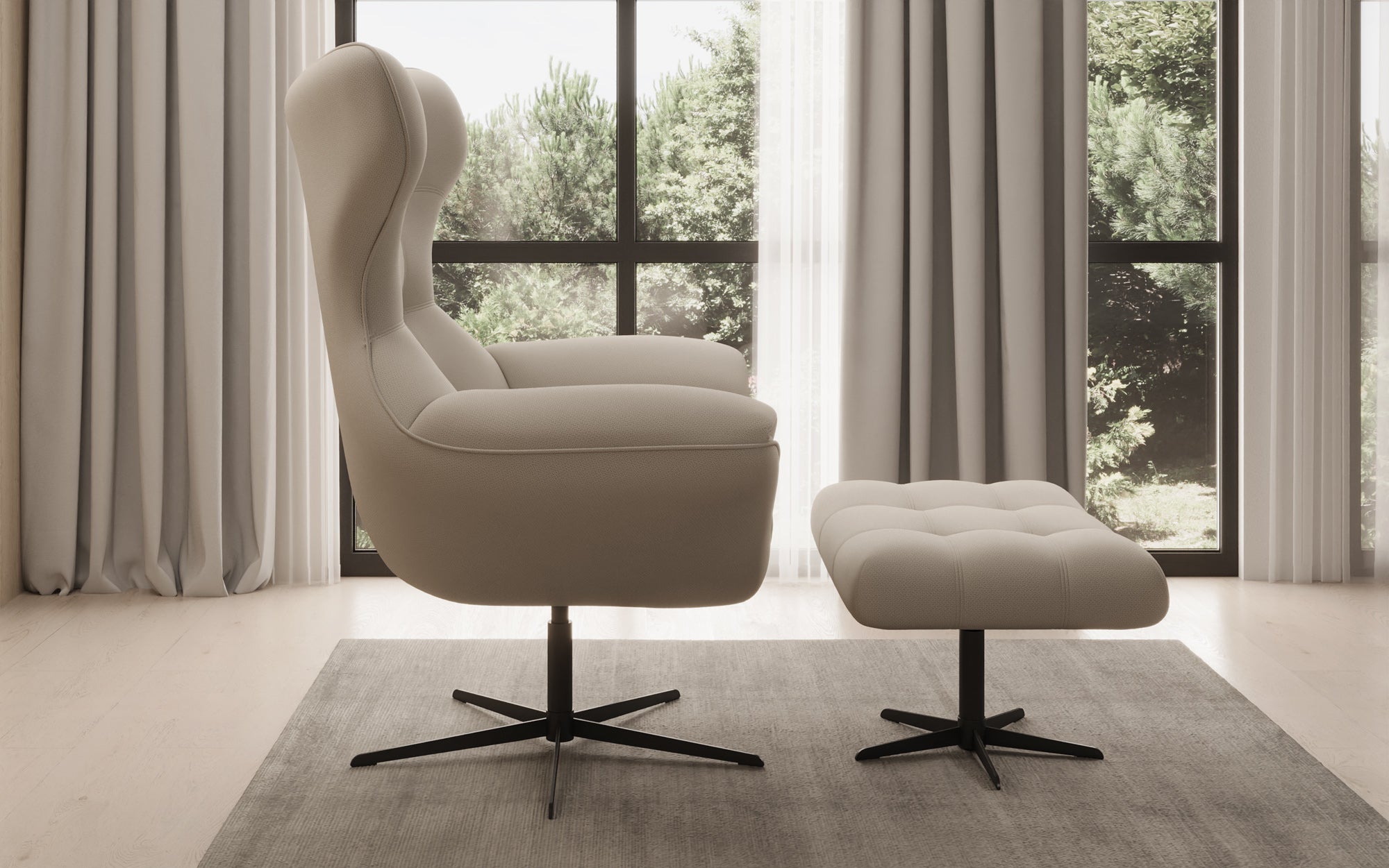 Designer Sofa-Sessel Aurelio inkl. Beistellhocker in Stof