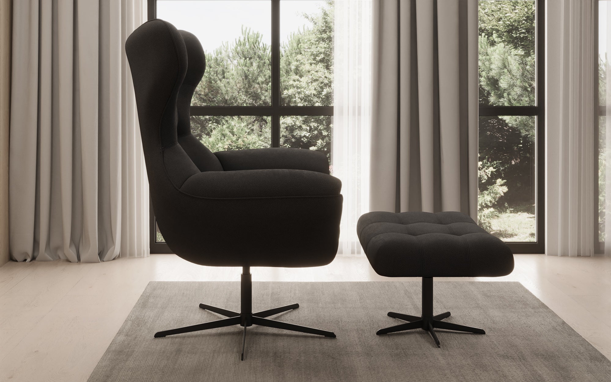 Designer Sofa-Sessel Aurelio inkl. Beistellhocker in Stof