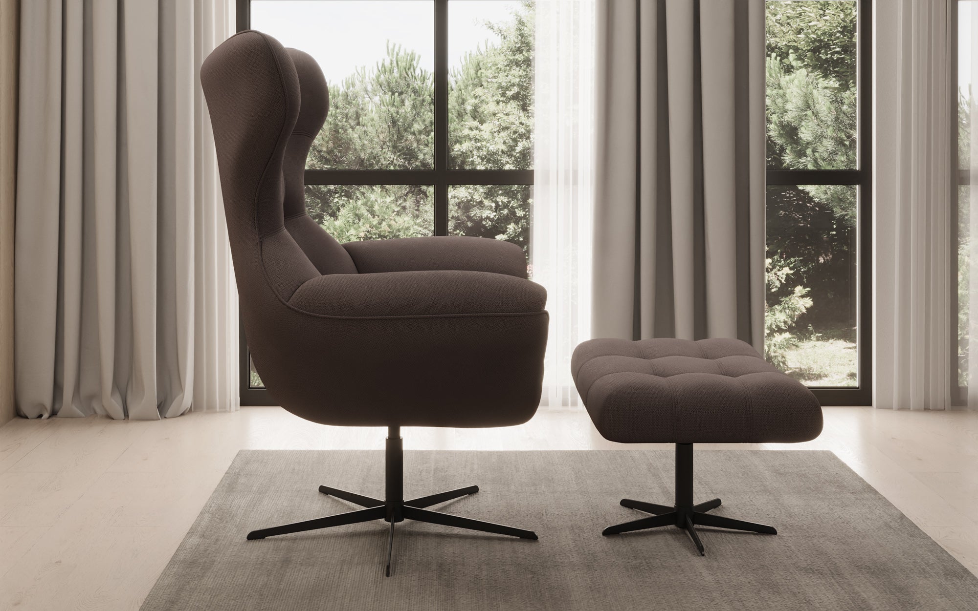 Designer Sofa-Sessel Aurelio inkl. Beistellhocker in Stof