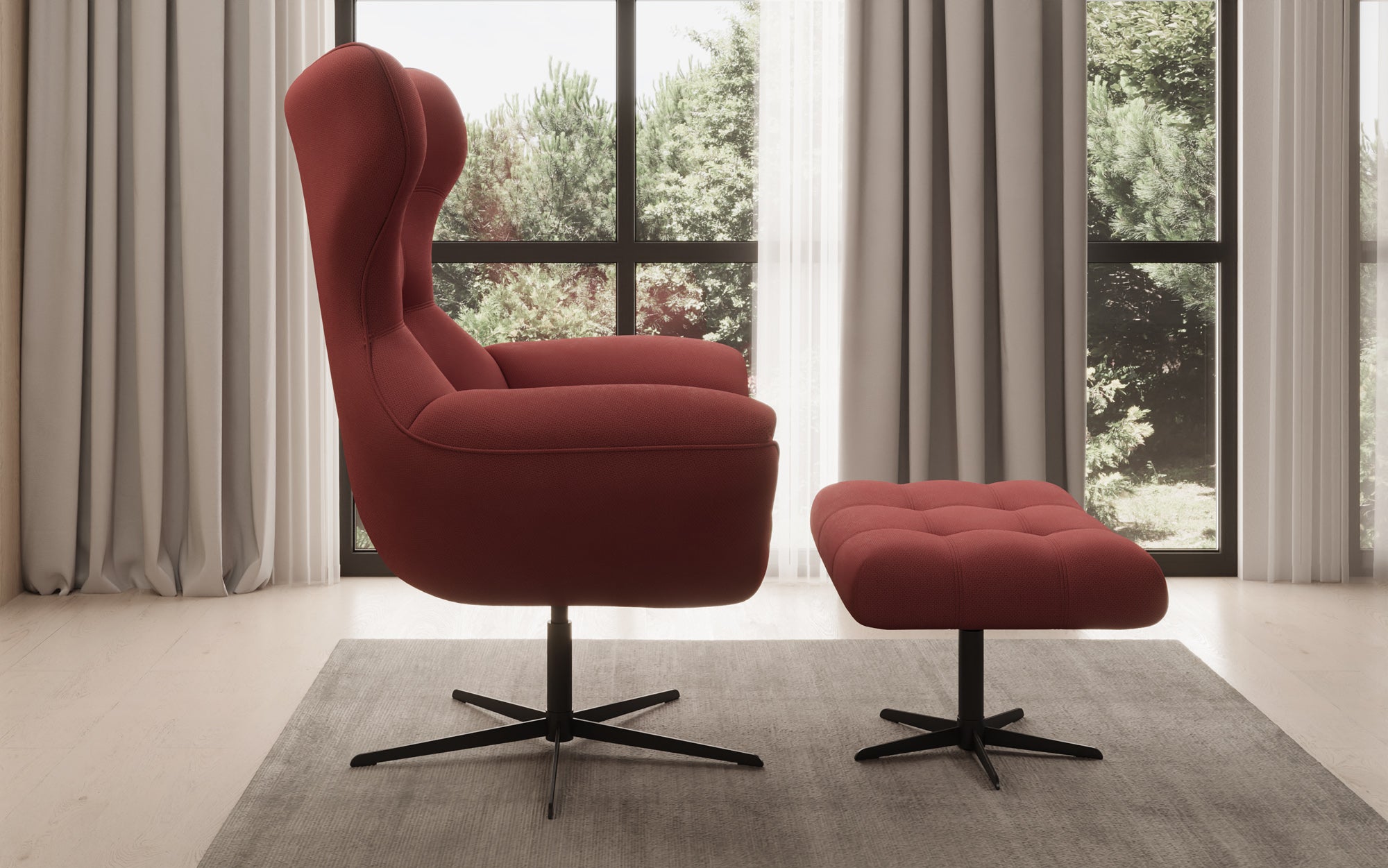 Designer Sofa-Sessel Aurelio inkl. Beistellhocker in Stof