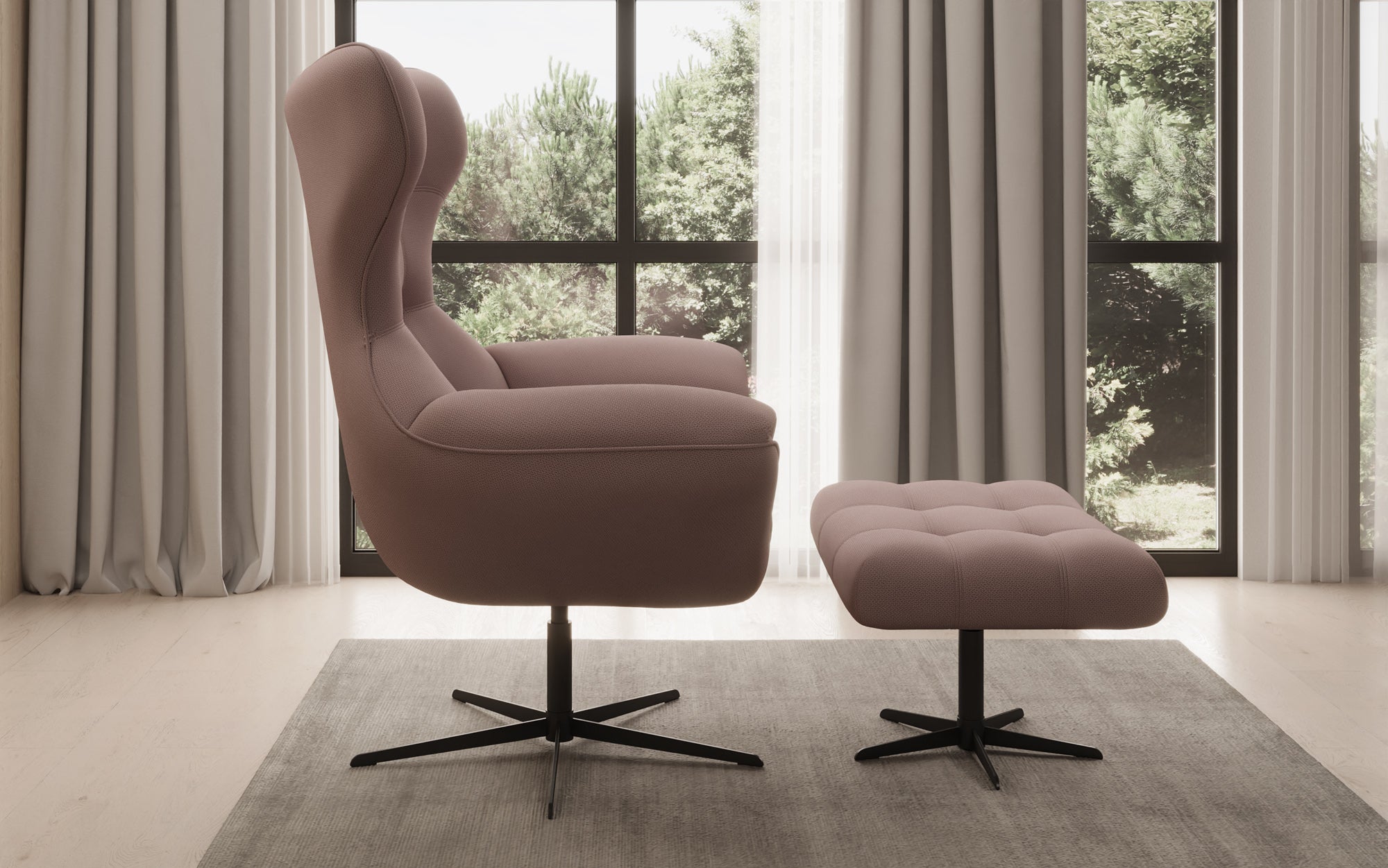Designer Sofa-Sessel Aurelio inkl. Beistellhocker in Stof