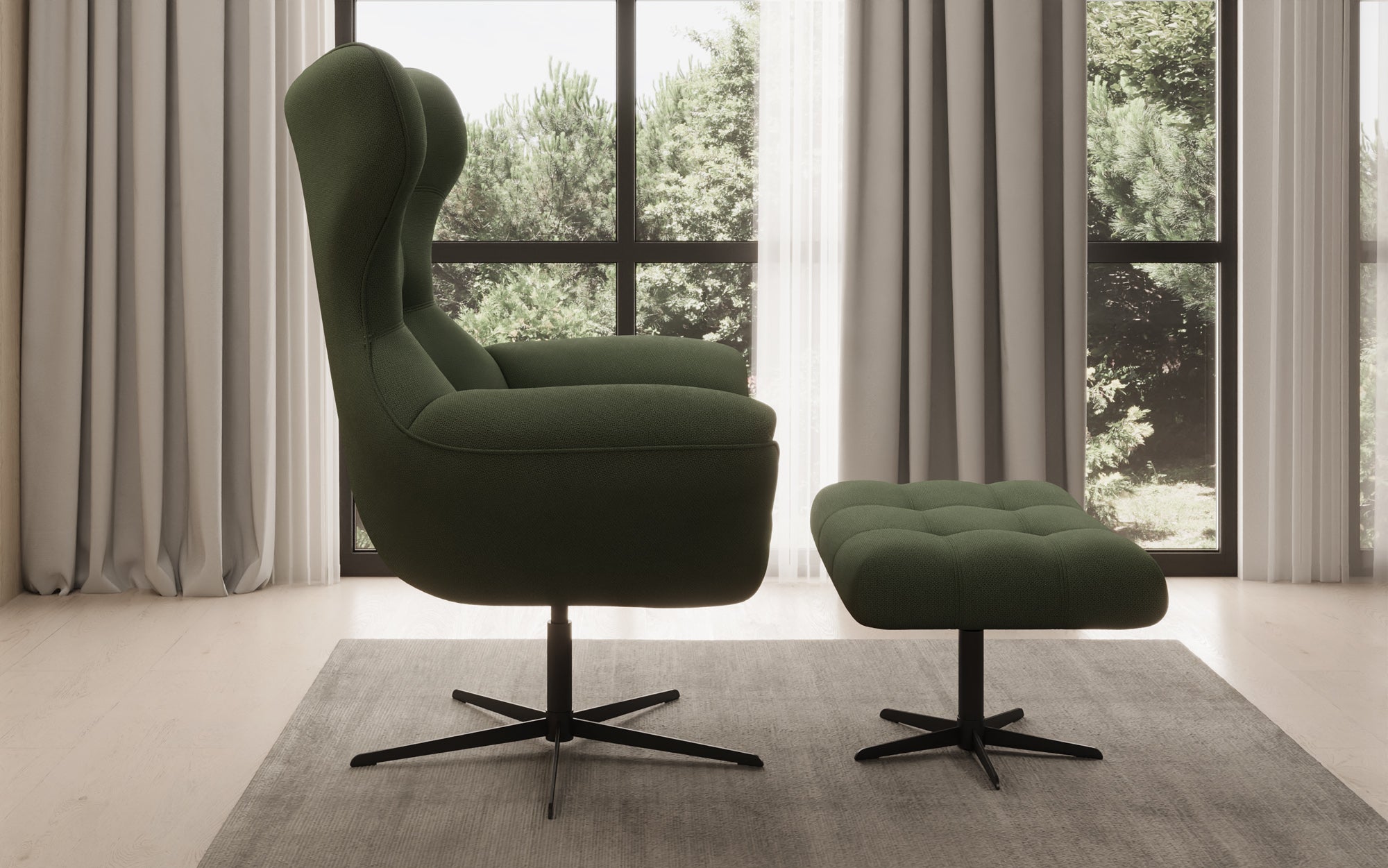 Designer Sofa-Sessel Aurelio inkl. Beistellhocker in Stof