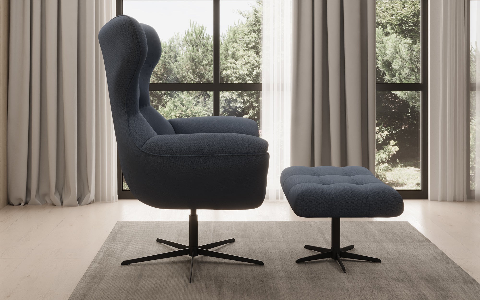 Designer Sofa-Sessel Aurelio inkl. Beistellhocker in Stof