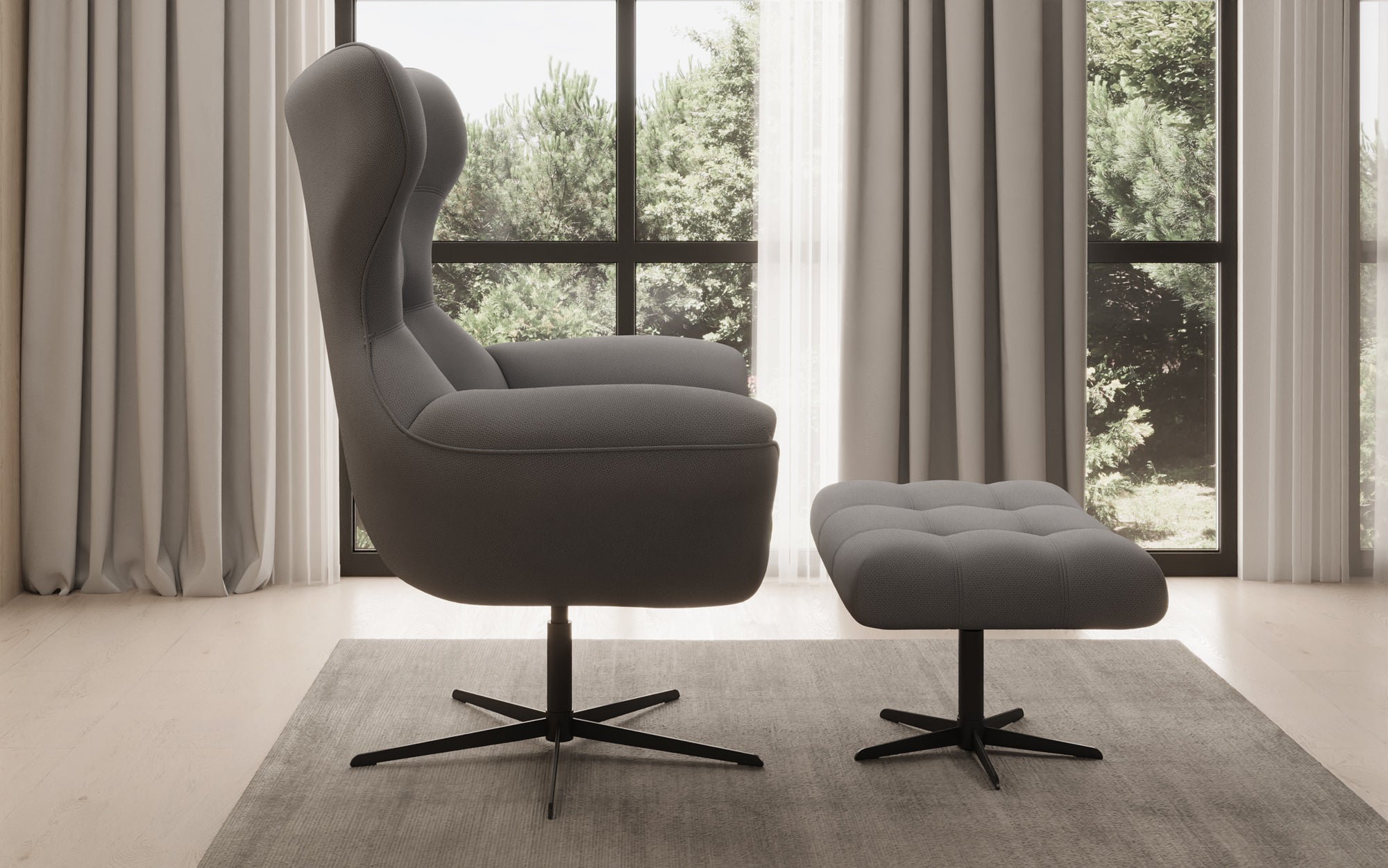 Designer Sofa-Sessel Aurelio inkl. Beistellhocker in Stof