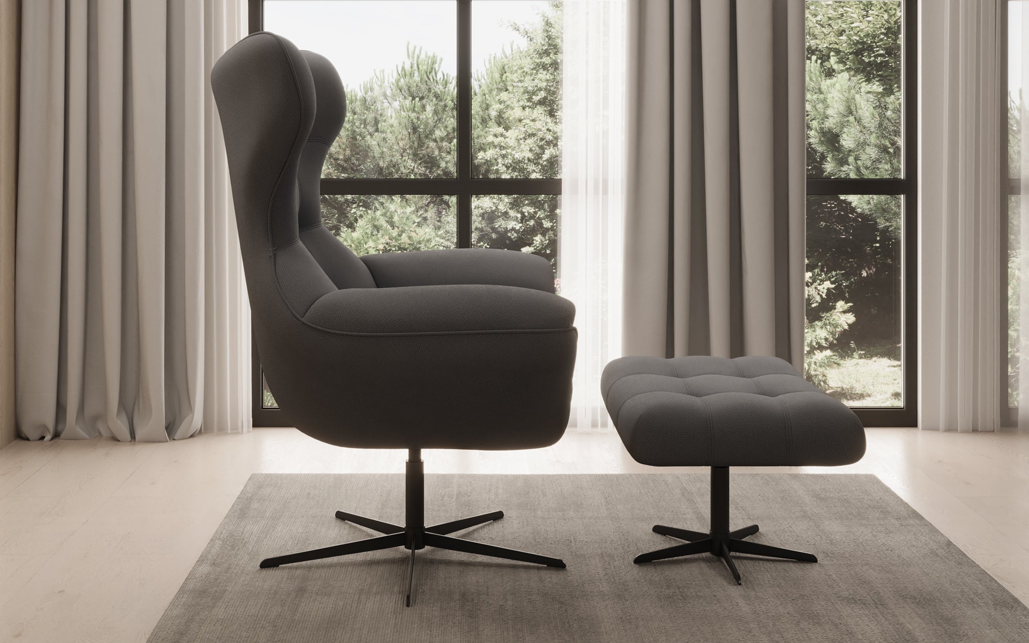 Designer Sofa-Sessel Aurelio inkl. Beistellhocker in Stof