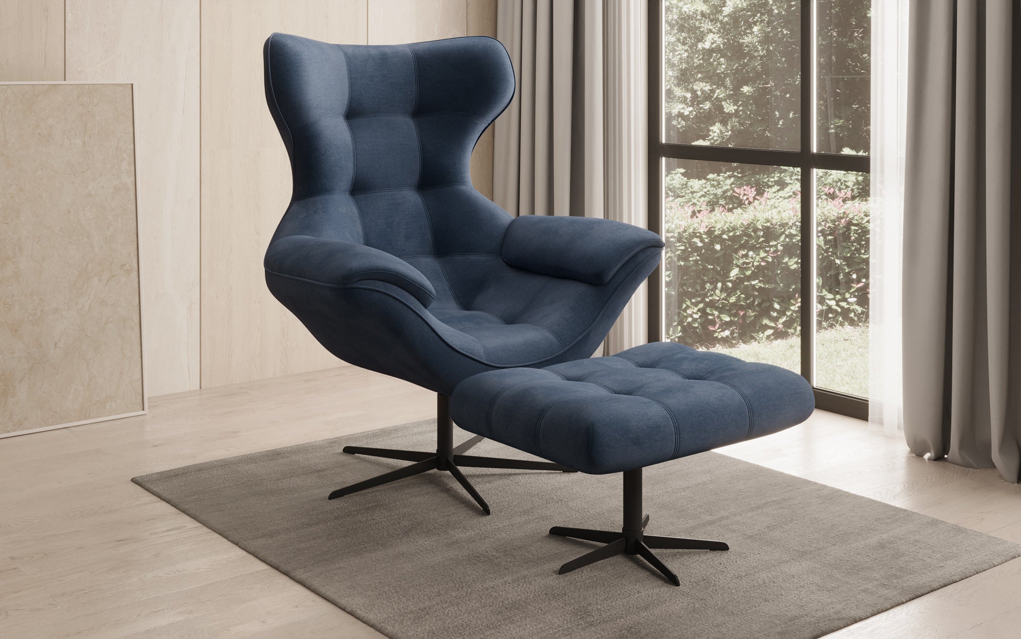 Designer Sofa-Sessel Aurelio inkl. Beistellhocker in Velour