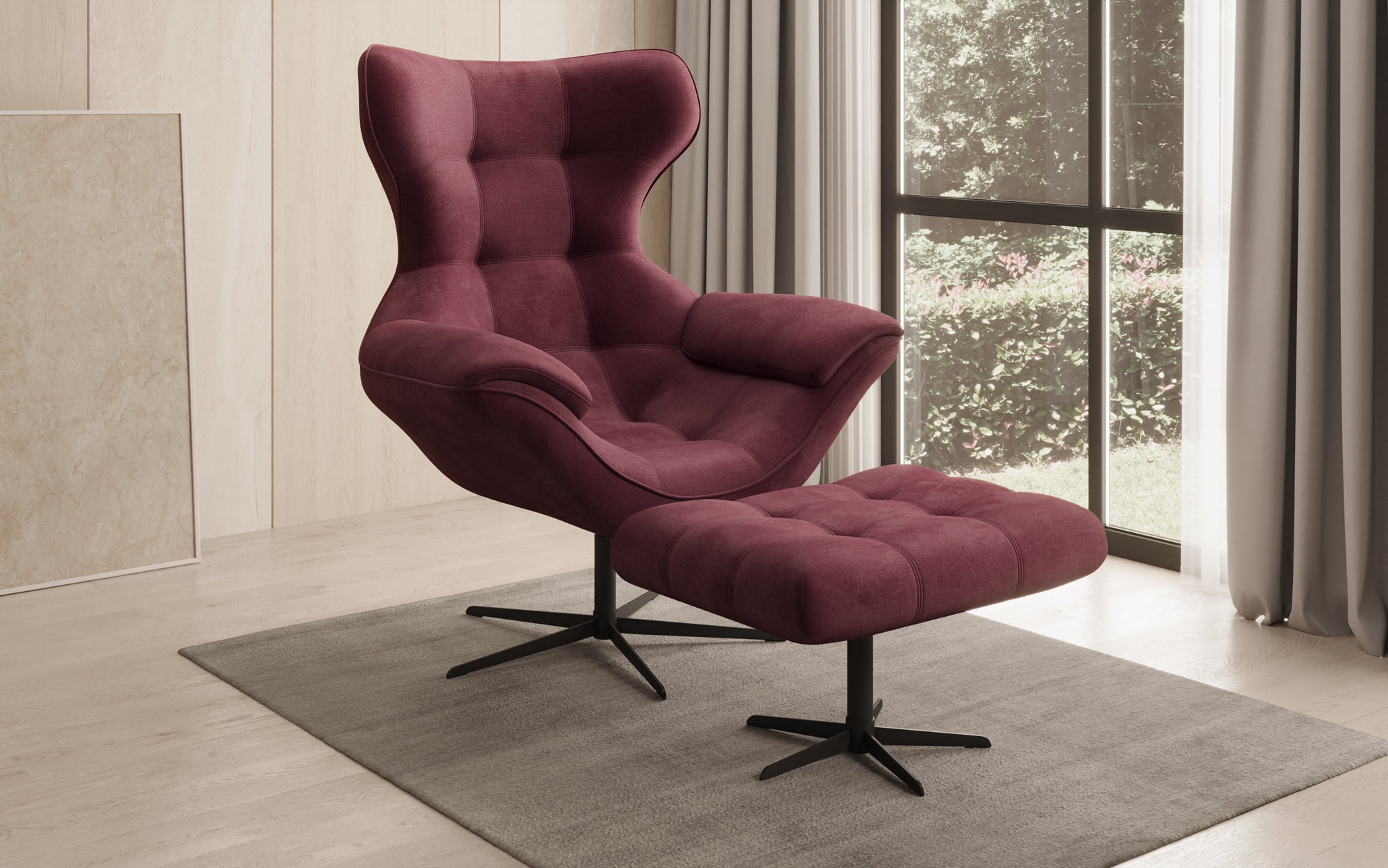 Designer Sofa-Sessel Aurelio inkl. Beistellhocker in Velour