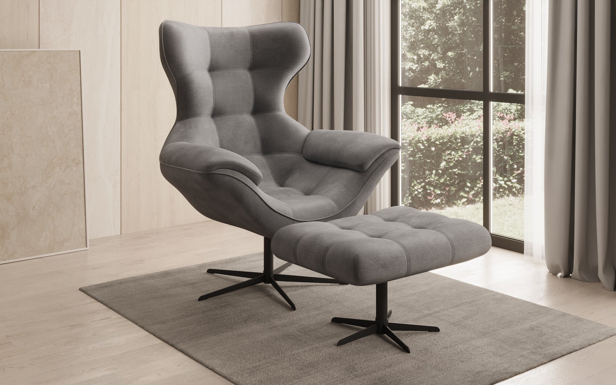 Designer Sofa-Sessel Aurelio inkl. Beistellhocker in Velour