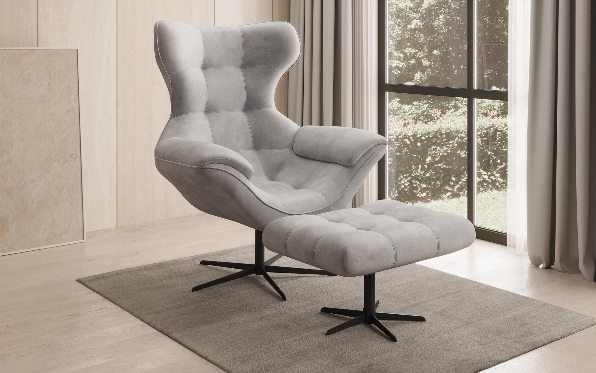 Designer Sofa-Sessel Aurelio inkl. Beistellhocker in Velour
